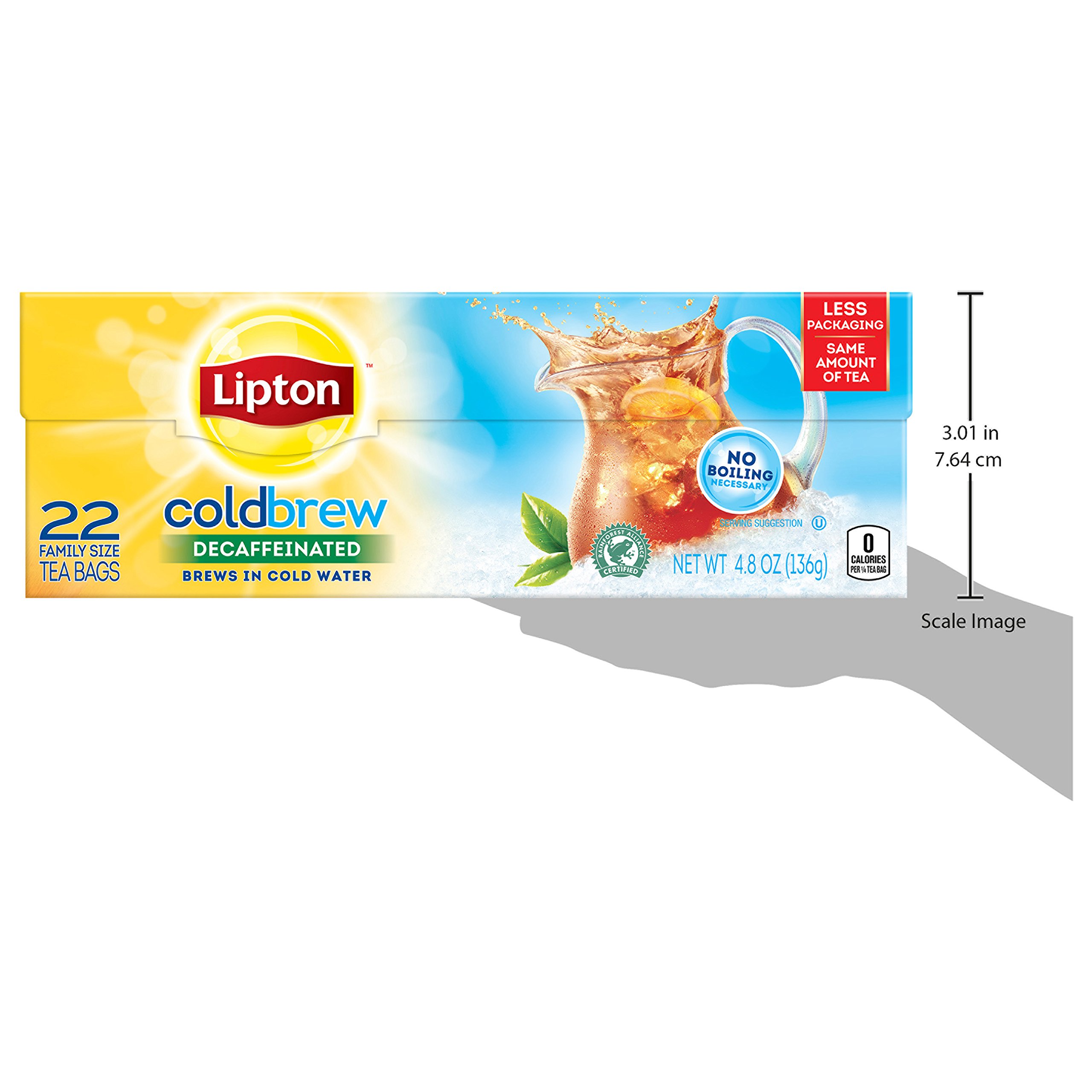 Lipton Cold Brew Family Size Black Iced Tea Bags - 6 Piece Unsweetened Decaffeinated Tea for Refreshing Summer Drinks & Healthy Hydration