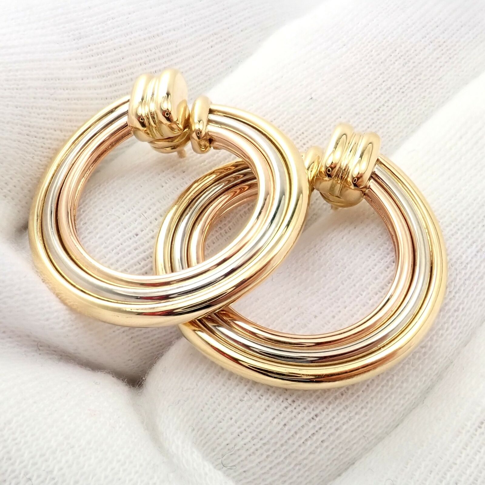 Authentic Cartier 18k Tri-Color Gold Large Trinity Hoop Earrings for Women - Luxury Fashion Jewelry Gift for Anniversary, Birthday & Special Occasions