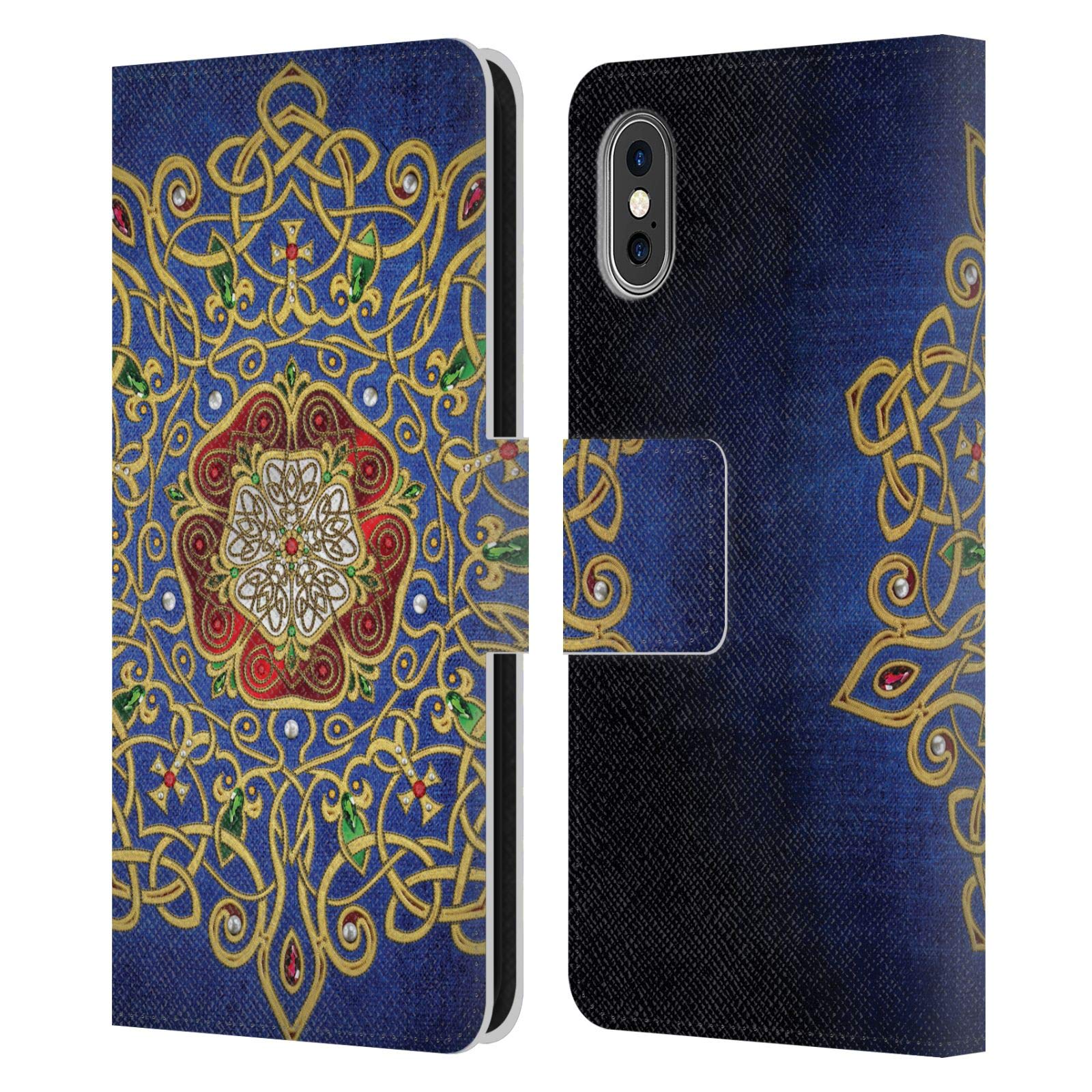 Brigid Ashwood Rose Celtic Wisdom Genuine Leather Book Wallet Case for Apple iPhone X/Xs - Officially Licensed by Head Case Designs - Perfect for Protection & Style in Daily Use