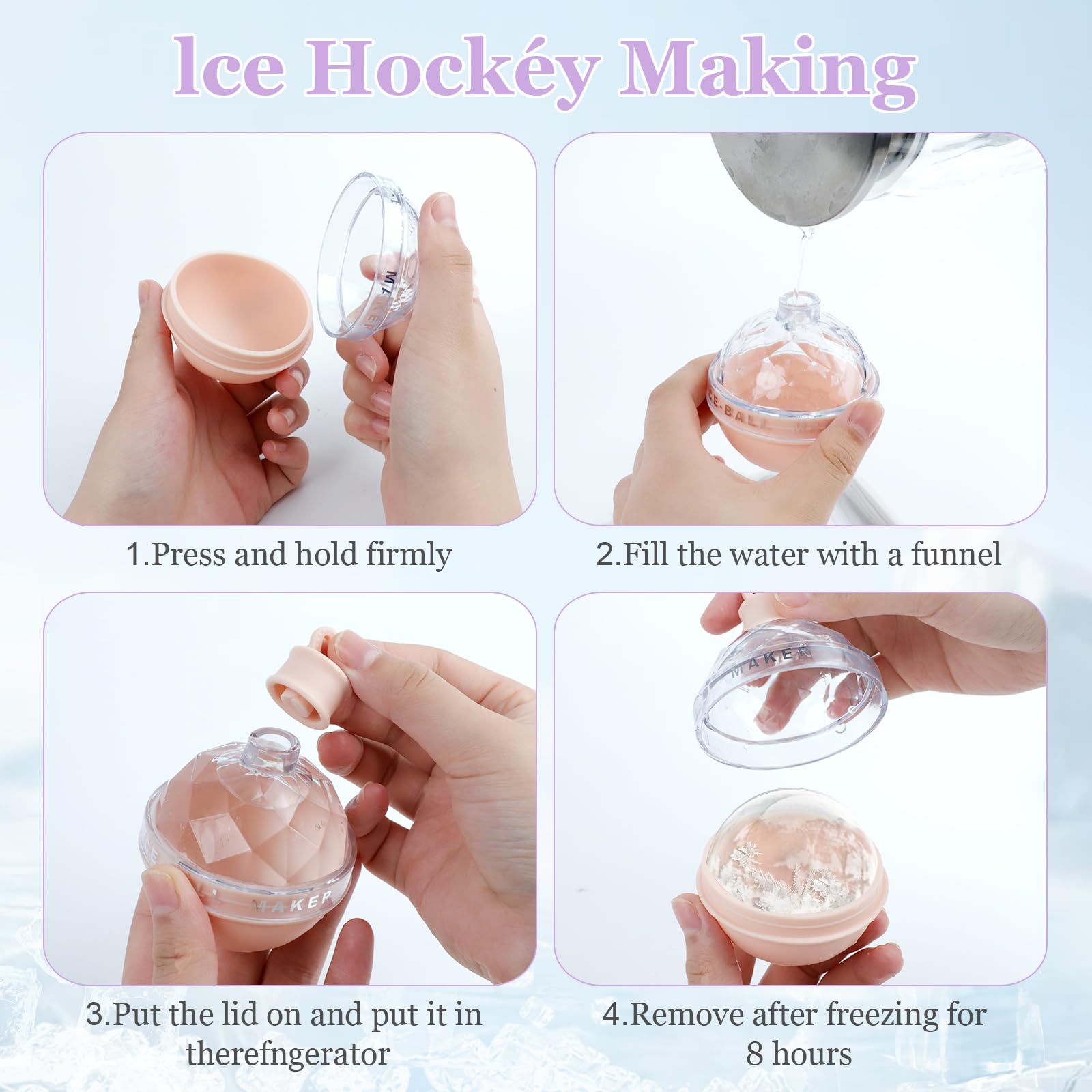 JOLIGAEA 6-Piece Silicone Ice Ball Mold Set with Funnel – Large Round Ice Cube Molds for Cocktails, Whiskey, Wine & Juice – Perfect for Home Bars, Parties & Beverage Chilling