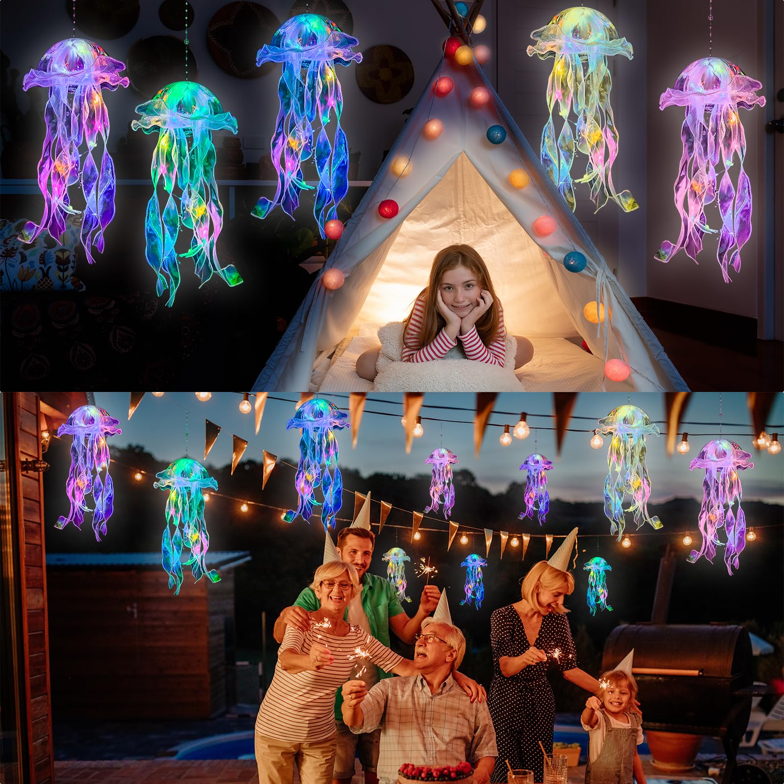 10 Pack Jellyfish Lanterns - Hanging Ocean Themed Party Decorations for Mermaid & Under The Sea Birthday Party Supplies, Baby Shower, Home Decor, Kids Room & Classroom Decorations