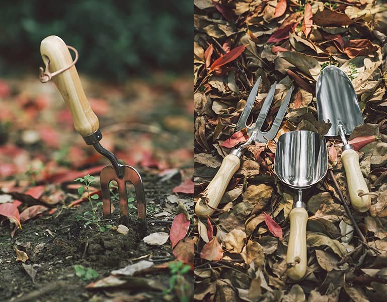 Premium 3-Piece Stainless Steel Heavy Duty Garden Tool Set with Ergonomic Wooden Handle - Durable Outdoor Planting Tools for Gardening, Landscaping & Yard Work - Perfect for Weeding, Digging & Soil Cultivation