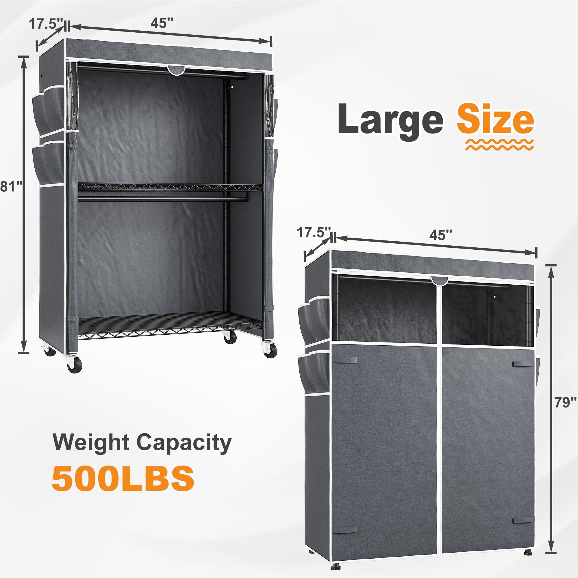 Raybee Heavy Duty Rolling Clothes Rack with Cover - 81