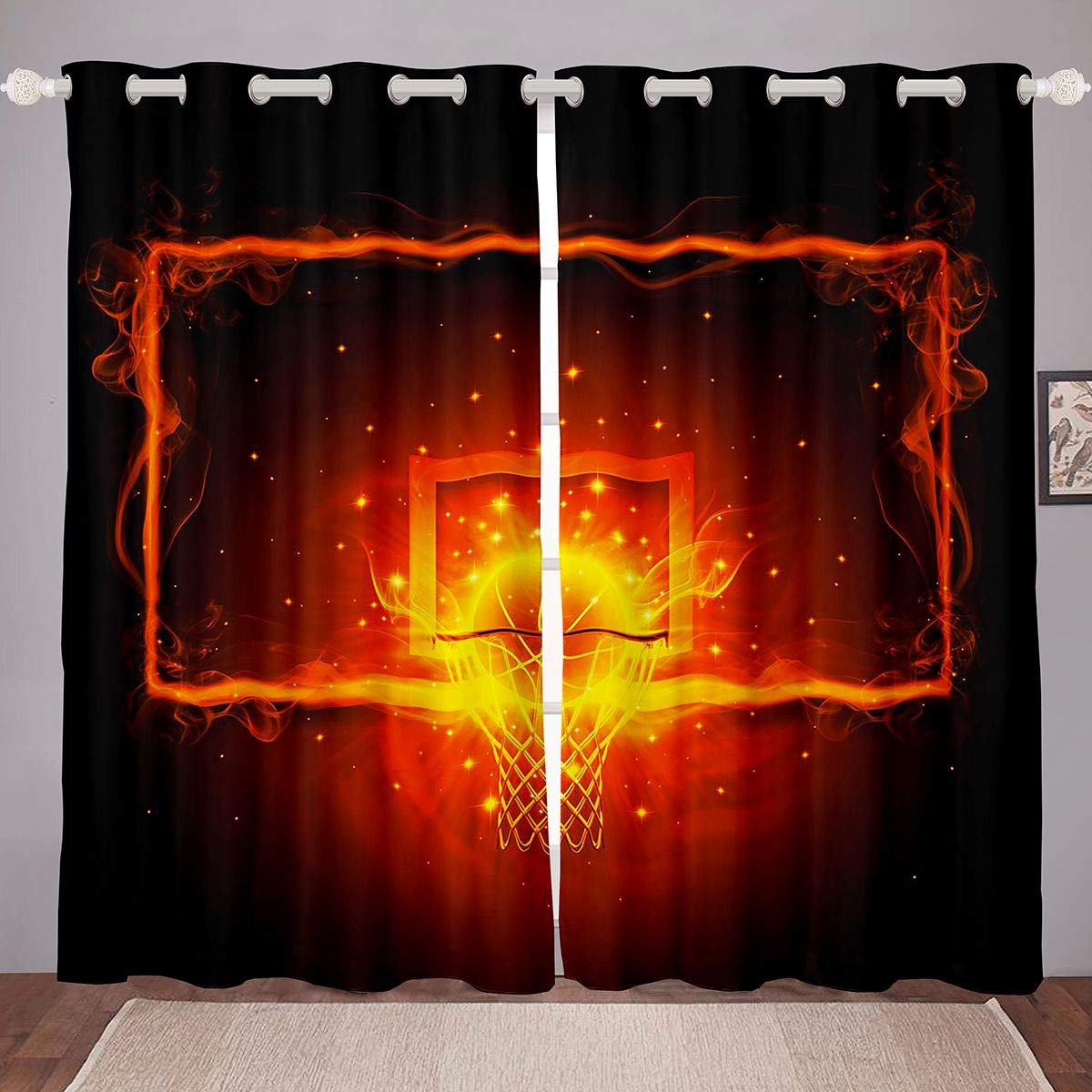 Basketball Curtains for Bedroom - 3D Ball Pattern Drapes for Kids & Teens - 52x84 Inch - Perfect for Sports & Game Room Decor