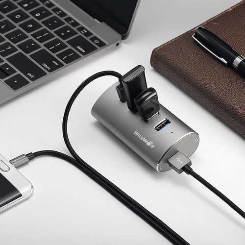 BlitzWolf BW H1 4-Port USB 3.0 Hub - High Speed Data Transfer, Aluminum Alloy Portable USB Splitter for Laptop, PC, Mac - Perfect for Home Office, Gaming & Travel Accessories