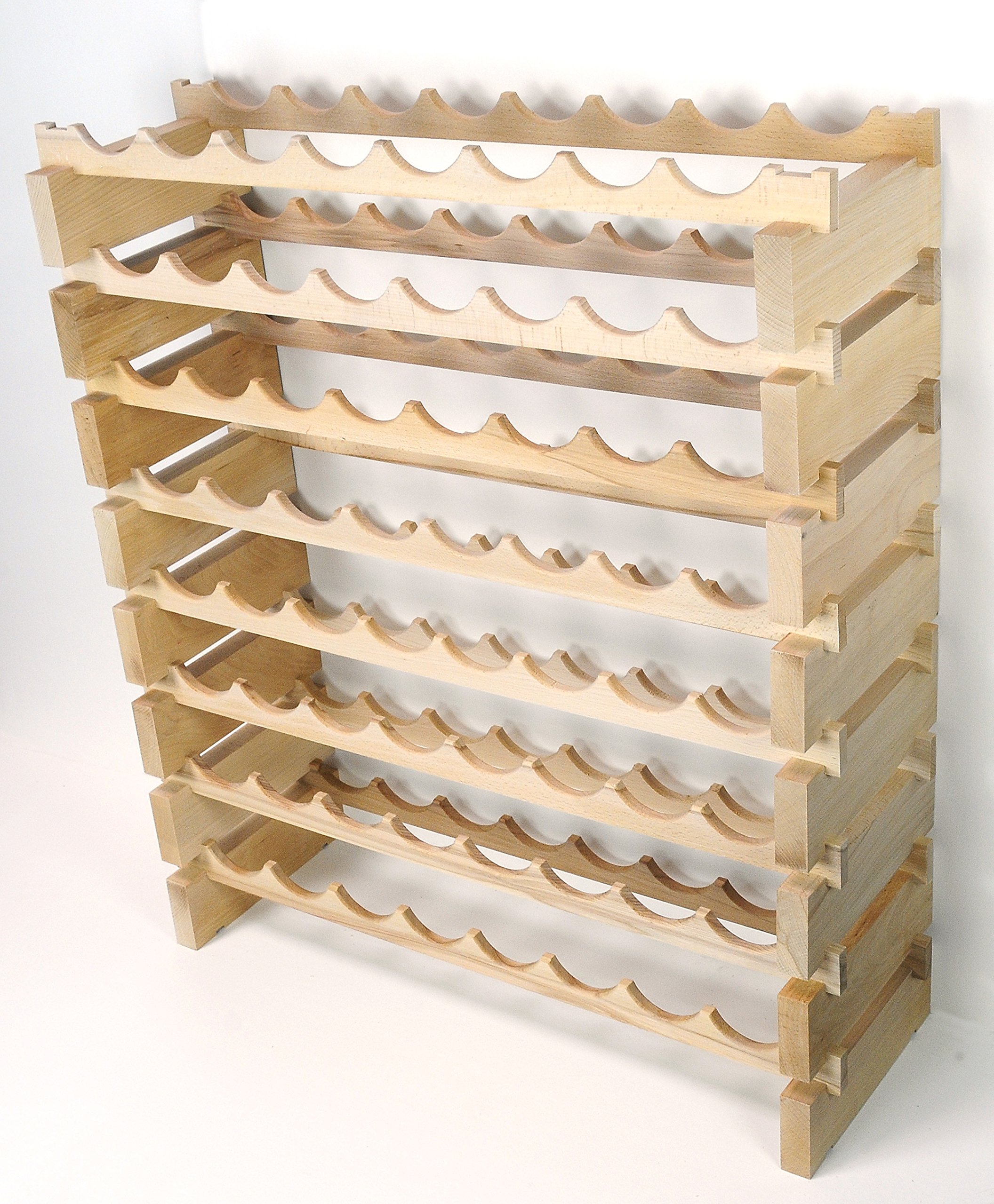 Premium Modular Beechwood Wine Rack - Holds 32 to 96 Bottles (8 Bottles Wide, Up to 12 Rows) - Newest Improved Design - Perfect for Wine Cellars, Home Bars & Restaurants