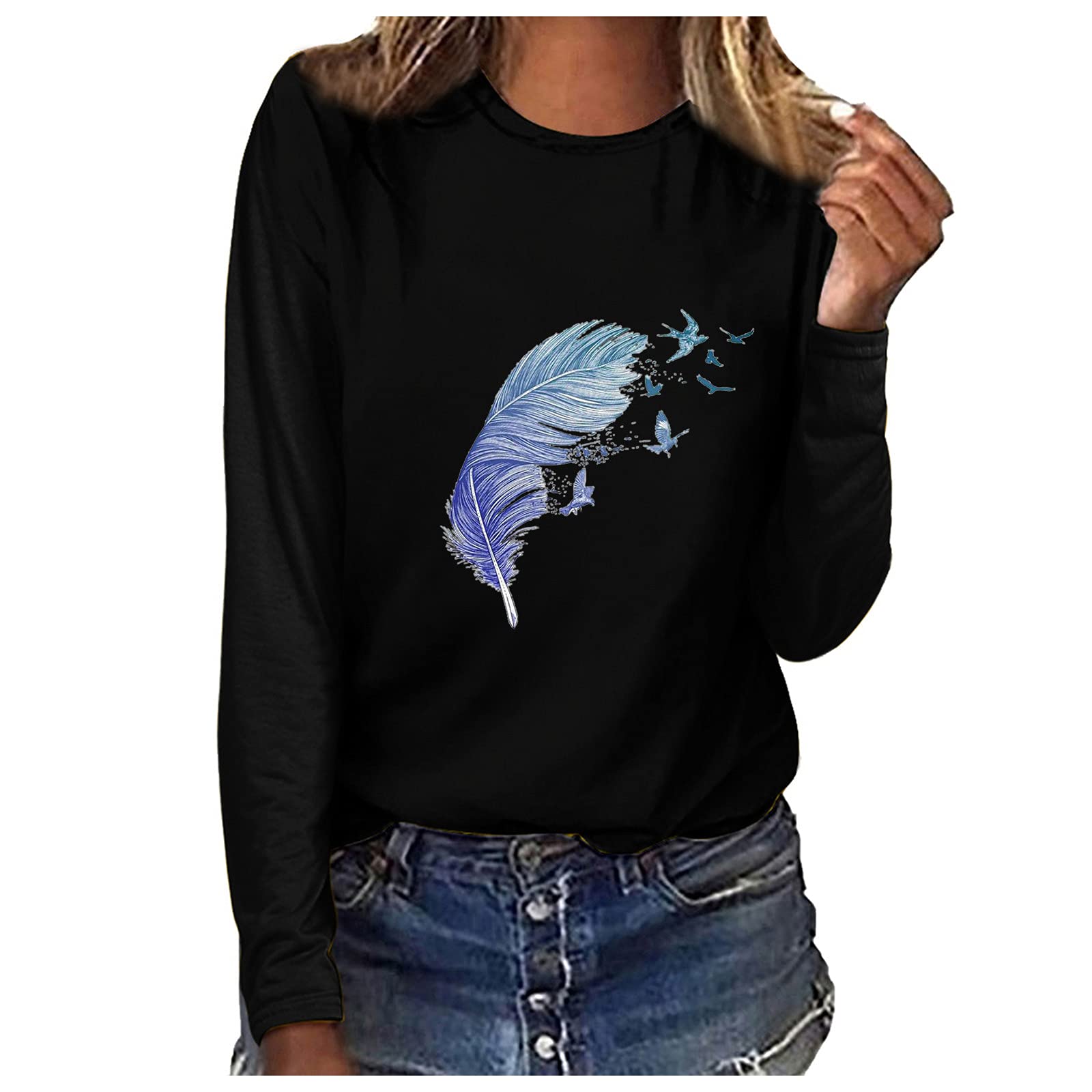 Gillberry Women's Long Sleeve Crewneck T-Shirt - Loose Fit Casual Top for Everyday Wear | Perfect for Work, Lounge & Outfits Layering