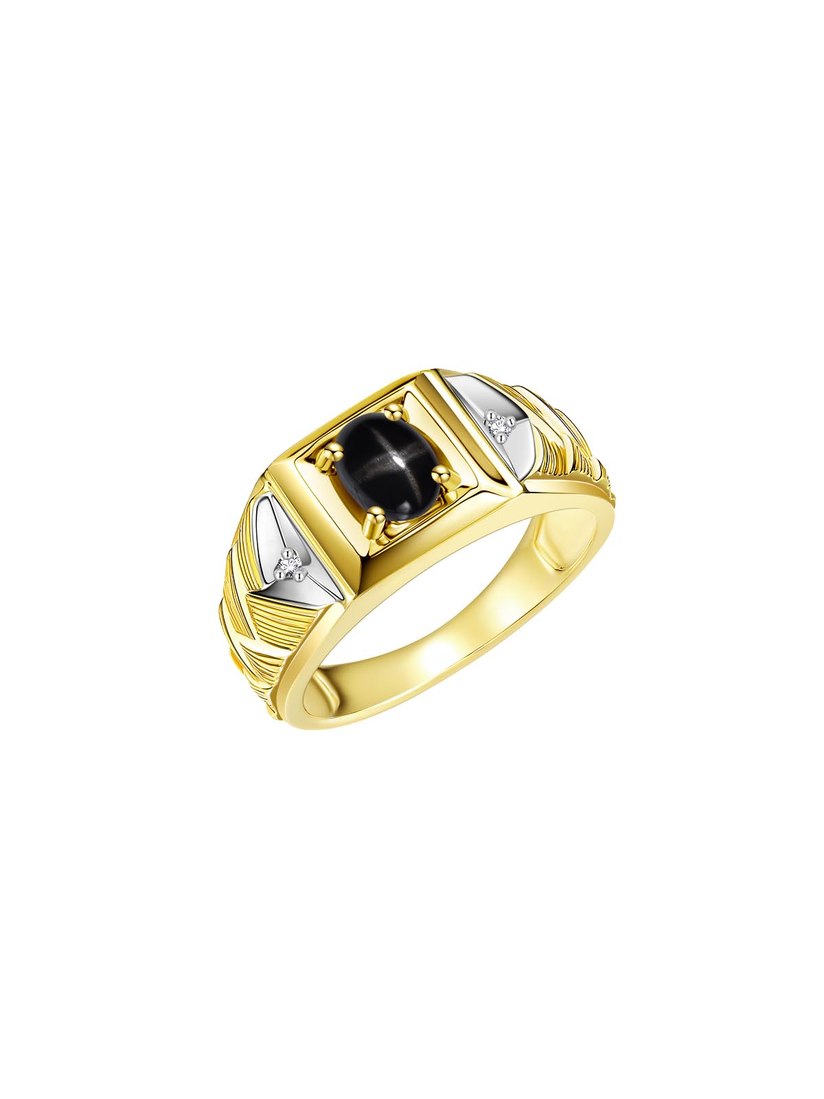 Stylish Rylos Men's Weave Band 7X5MM Oval Gemstone & Diamond Ring - Yellow Gold Plated Silver Birthstone Jewelry (Sizes 8-13) | Perfect Gift for Anniversary, Wedding & Special Occasions