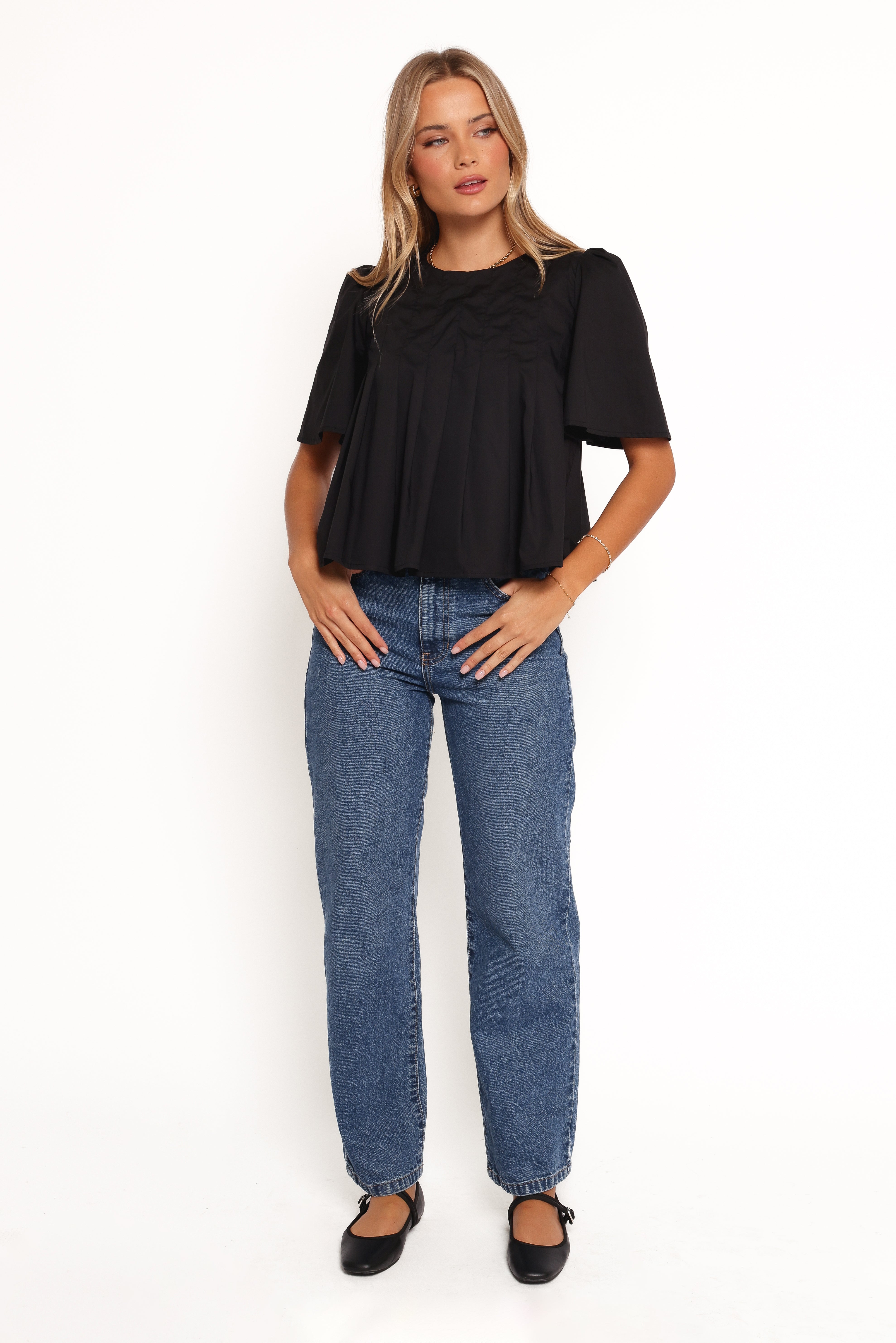 Geneva Pleated Top for Women - Elegant Black Blouse for Work & Evening Outfits | Perfect for Office, Parties & Special Occasions