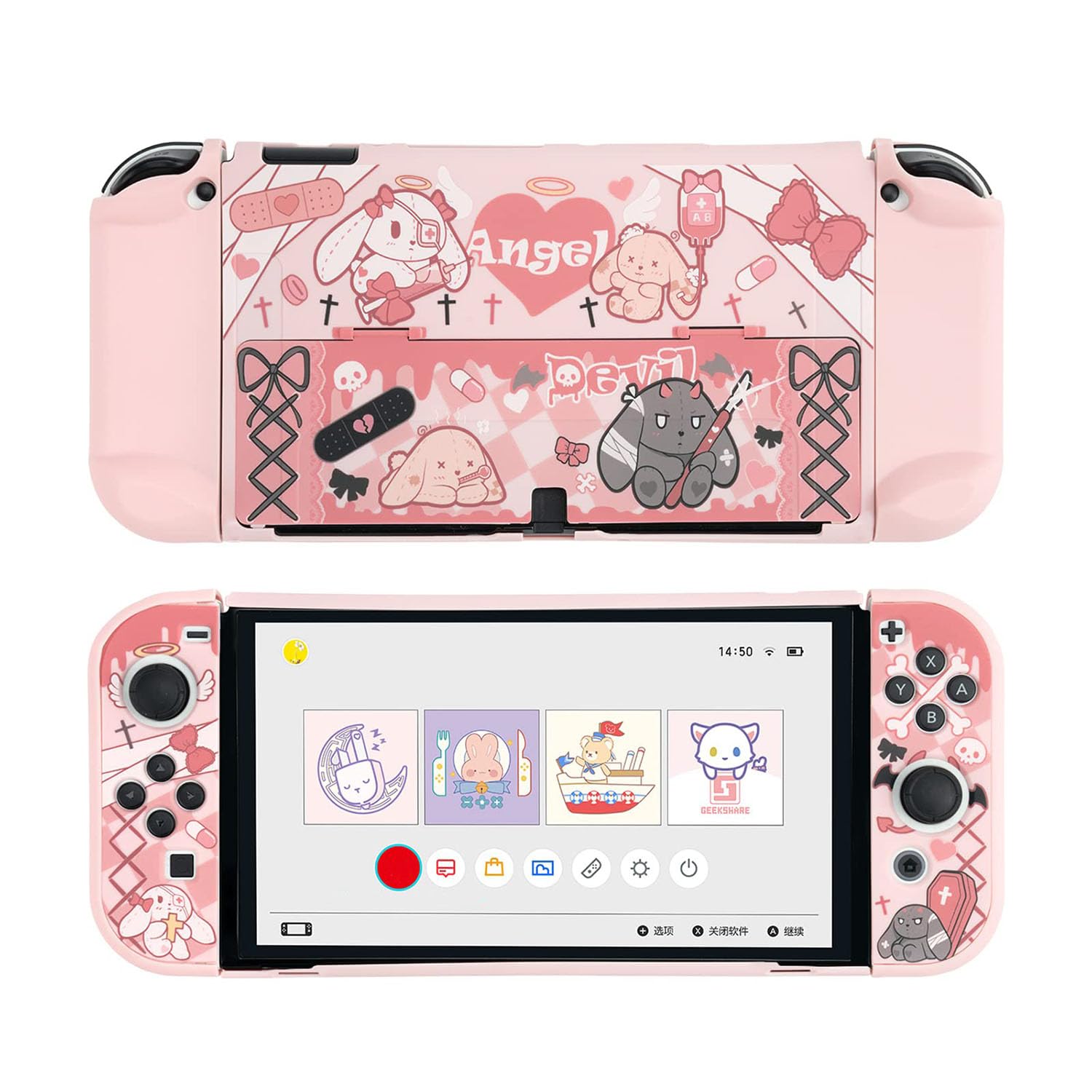 GeekShare Slim Protective Case for Nintendo Switch OLED & Joy-Con - Shockproof, Anti-Scratch Cover with Gothic Bunny Design - Perfect for Gaming, Travel & Daily Protection