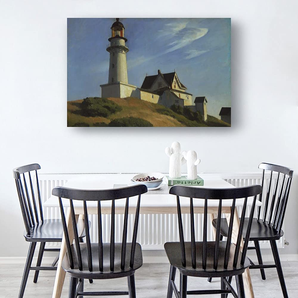 Edward Hopper Lighthouse At Two Lights Art Print - Framed Canvas Wall Decor for Living Room, Bedroom, Office - Modern New Realism Painting - Oil Giclee Print (36x24 inches, 90x60 cm) - Perfect for Coastal, Nautical & Home Interior Design