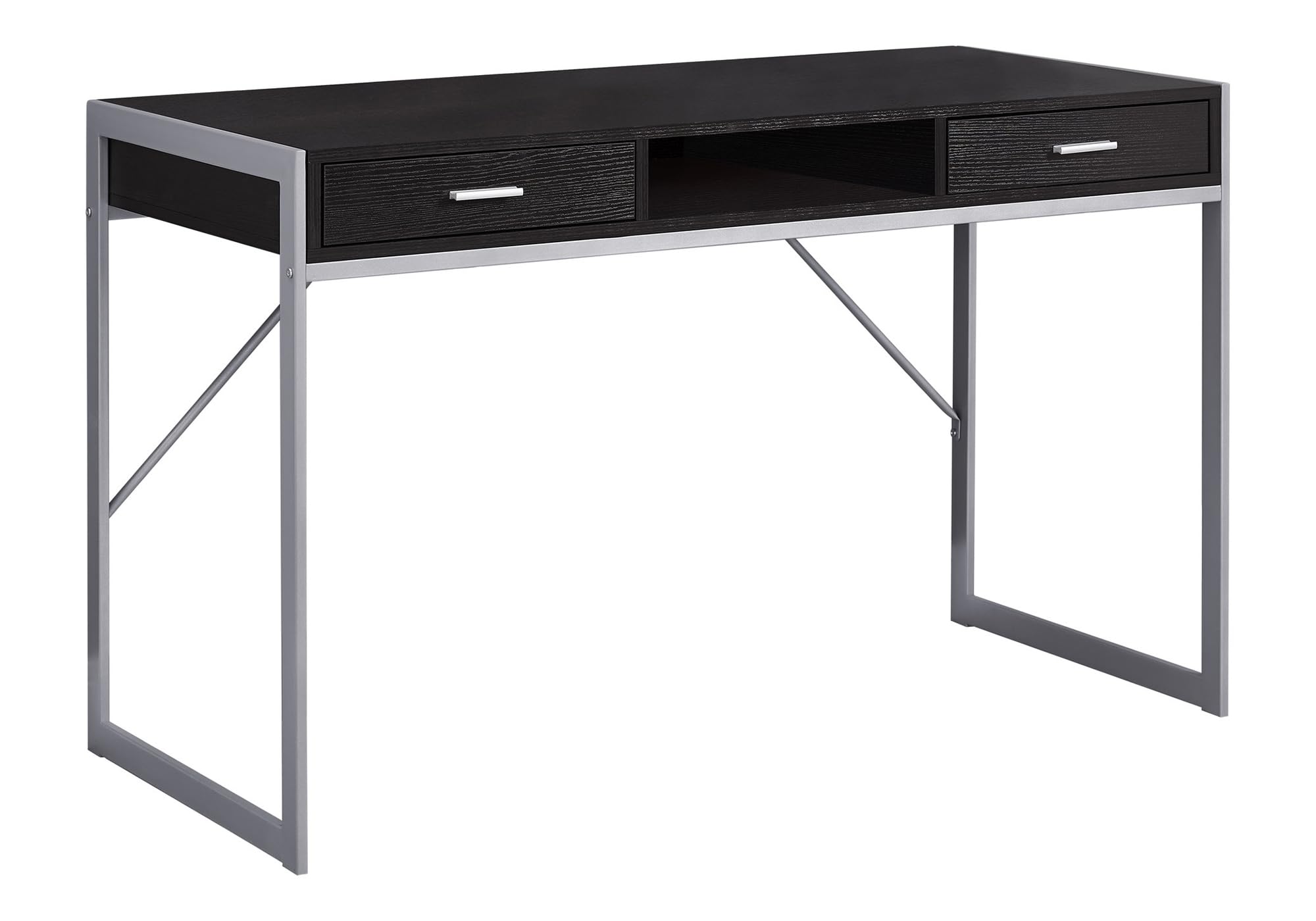 Monarch Specialties Contemporary Laptop Desk with Drawers & Shelf - 48 Inch Home Office Computer Table with Metal Legs in Cappuccino Finish | Perfect for Small Spaces, Dorm Rooms & Remote Workstations