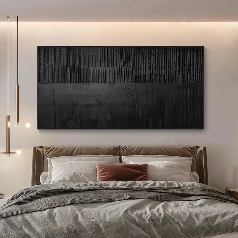 Black Minimalist Textured Painting Canvas Wall Art - Modern Abstract Home Decor for Living Room, Bedroom & Office | Premium Quality #MZ016