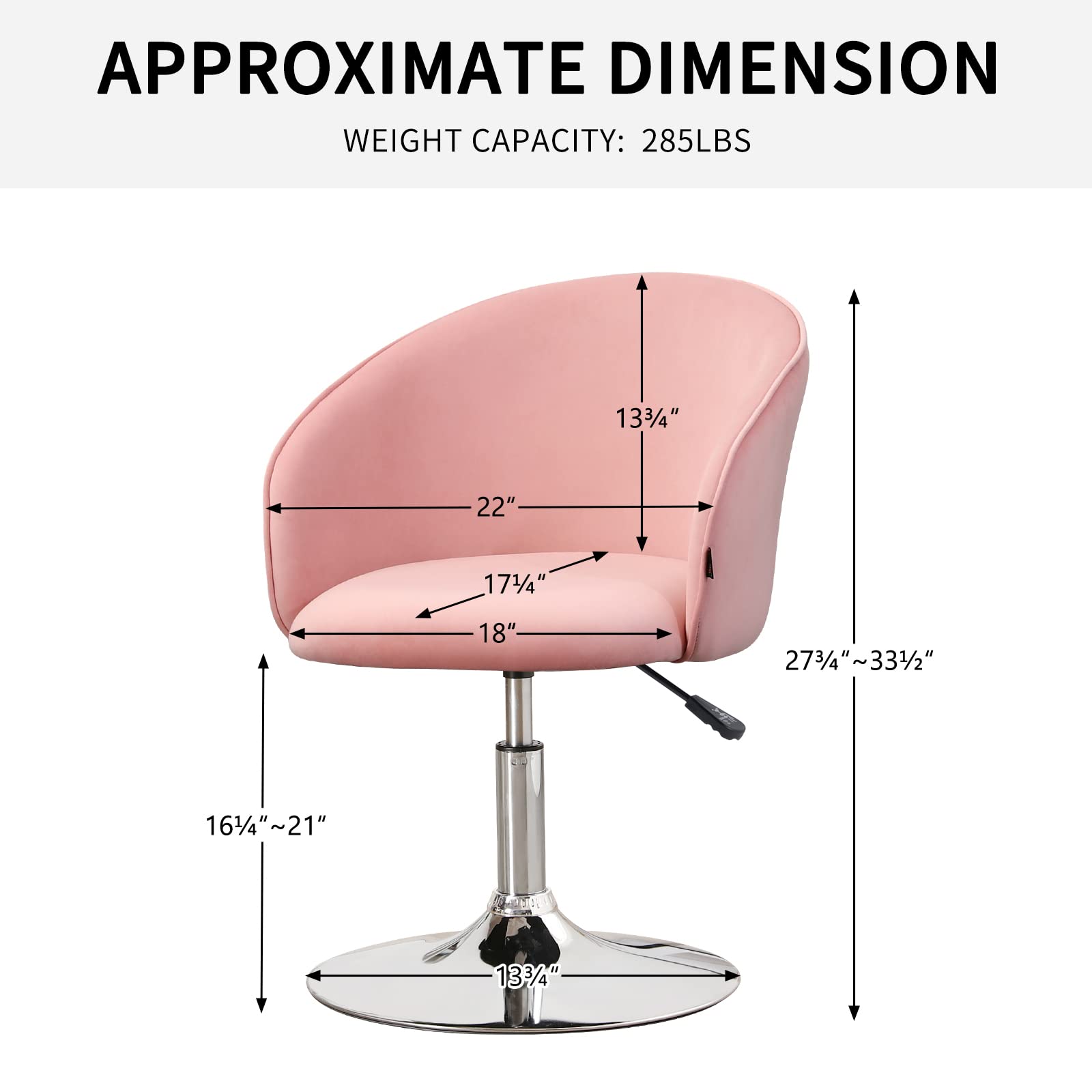 Furnimart Velvet Vanity Chair - Adjustable Height Makeup Stool with Chrome Frame, Round Swivel Accent Chair for Bedroom, Living Room & Office (Pink) - Perfect for Dressing Tables, Beauty Salons and Home Decor
