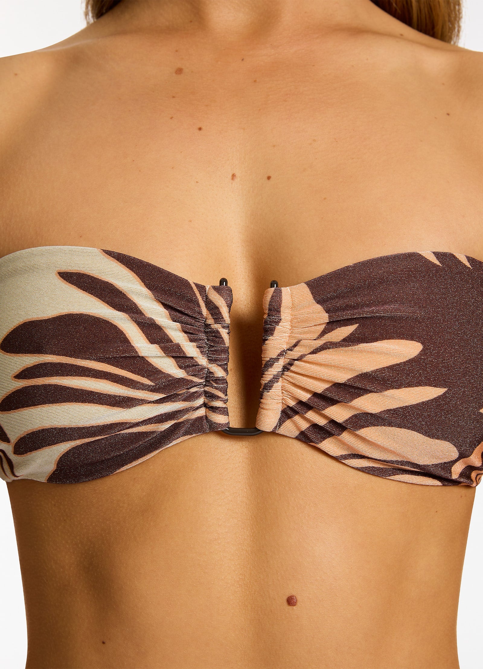 Dahlia Palm U Trim Bandeau Bikini Top - Chocolate Brown Swimwear for Women | Beach Vacation, Pool Party, Summer Fashion