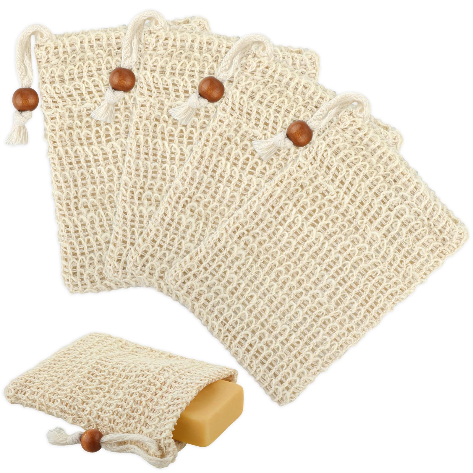 Ouligay 4-Pack Natural Sisal Soap Bags - Exfoliating Soap Saver Pouch, Plastic-Free Foaming & Drying Soap Holder for Shower - Perfect for Bath, Spa, Travel & Eco-Friendly Skincare Routine