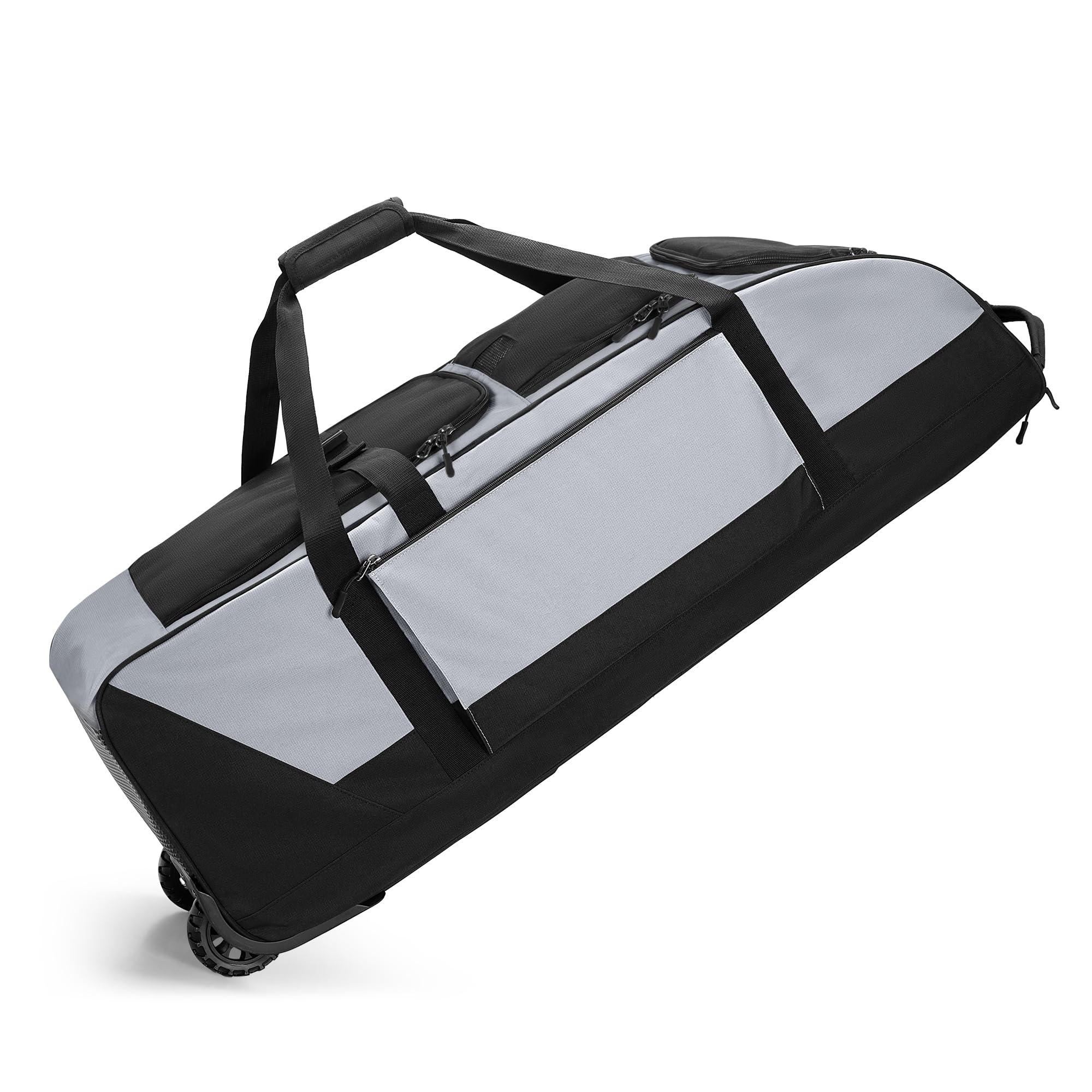 Best Rolling Baseball & Softball Bag with Wheels - Holds 4 Bats, Duffle Style with Separate Shoe Compartment & Multiple Pockets for Equipment Storage - Perfect for Travel & Practice - Gray