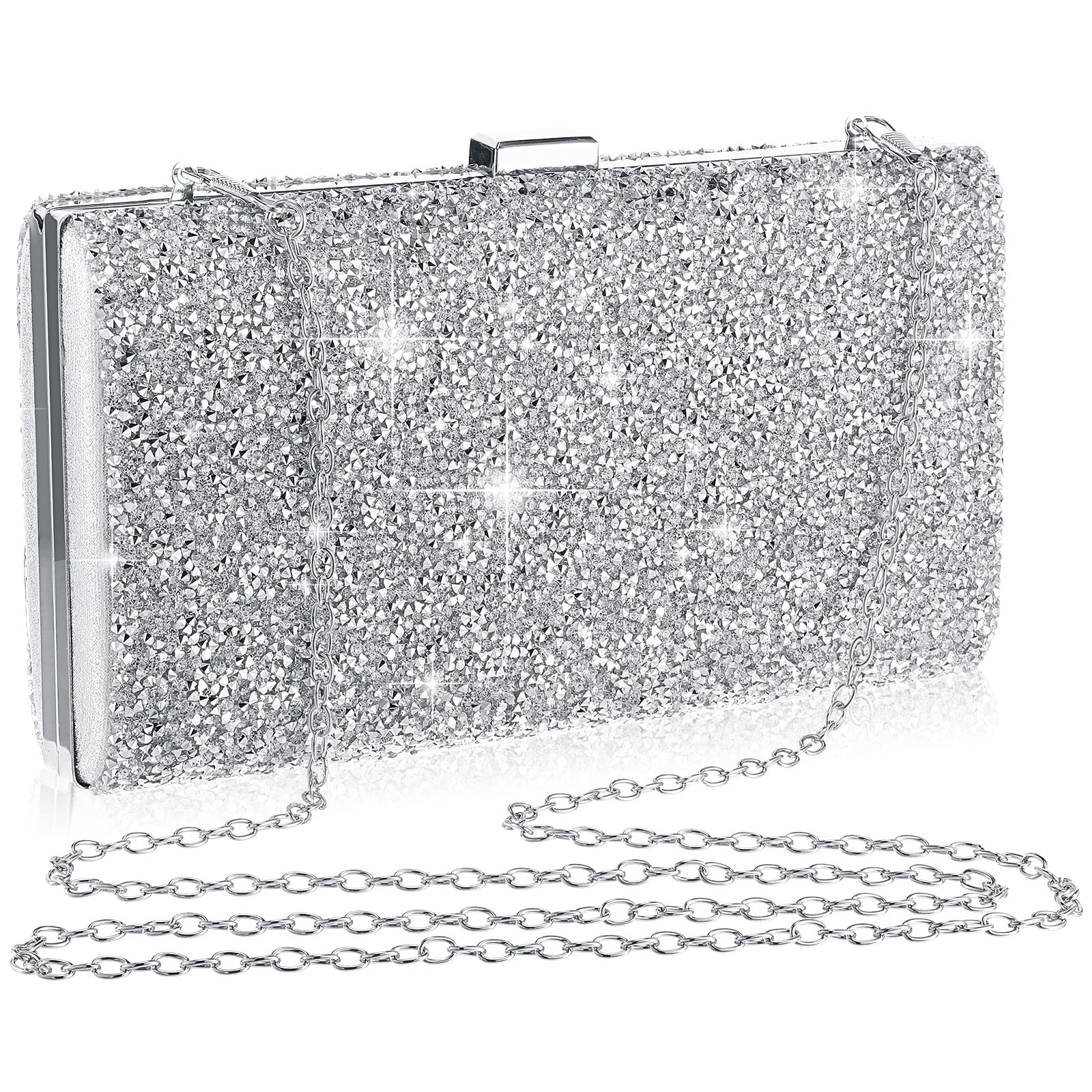 Sparkling Rhinestone Evening Clutch Purse for Women - Double Sided Glitter Handbag with Chain Strap, Crossbody & Shoulder Bag for Wedding, Party, Prom, Date Night & Special Occasions