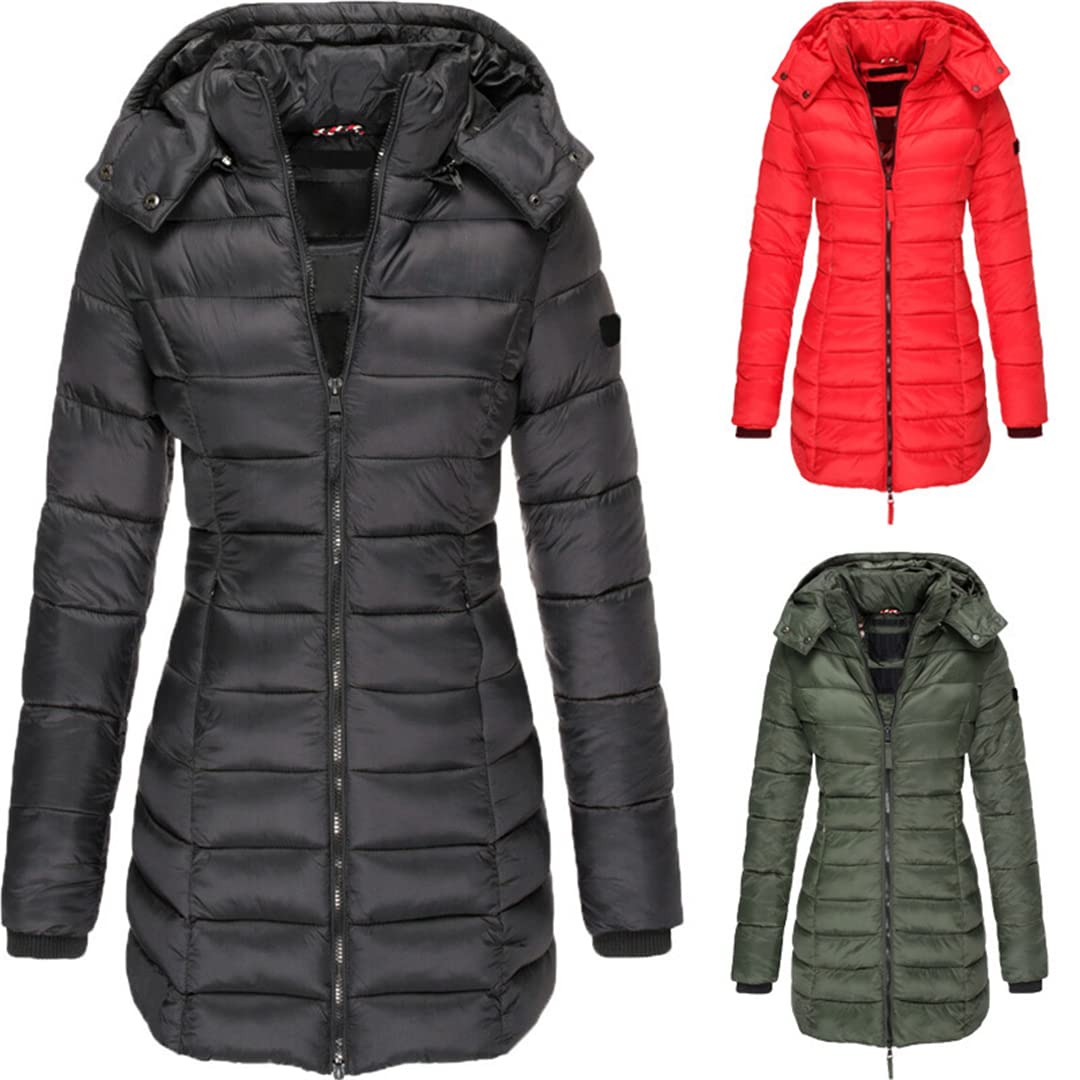 Women's Winter Hooded Down Cotton Coat - Warm Plus Size Parka Jacket for Cold Weather | Korean Fashion Slim Fit Outerwear for Everyday Wear & Outdoor Activities