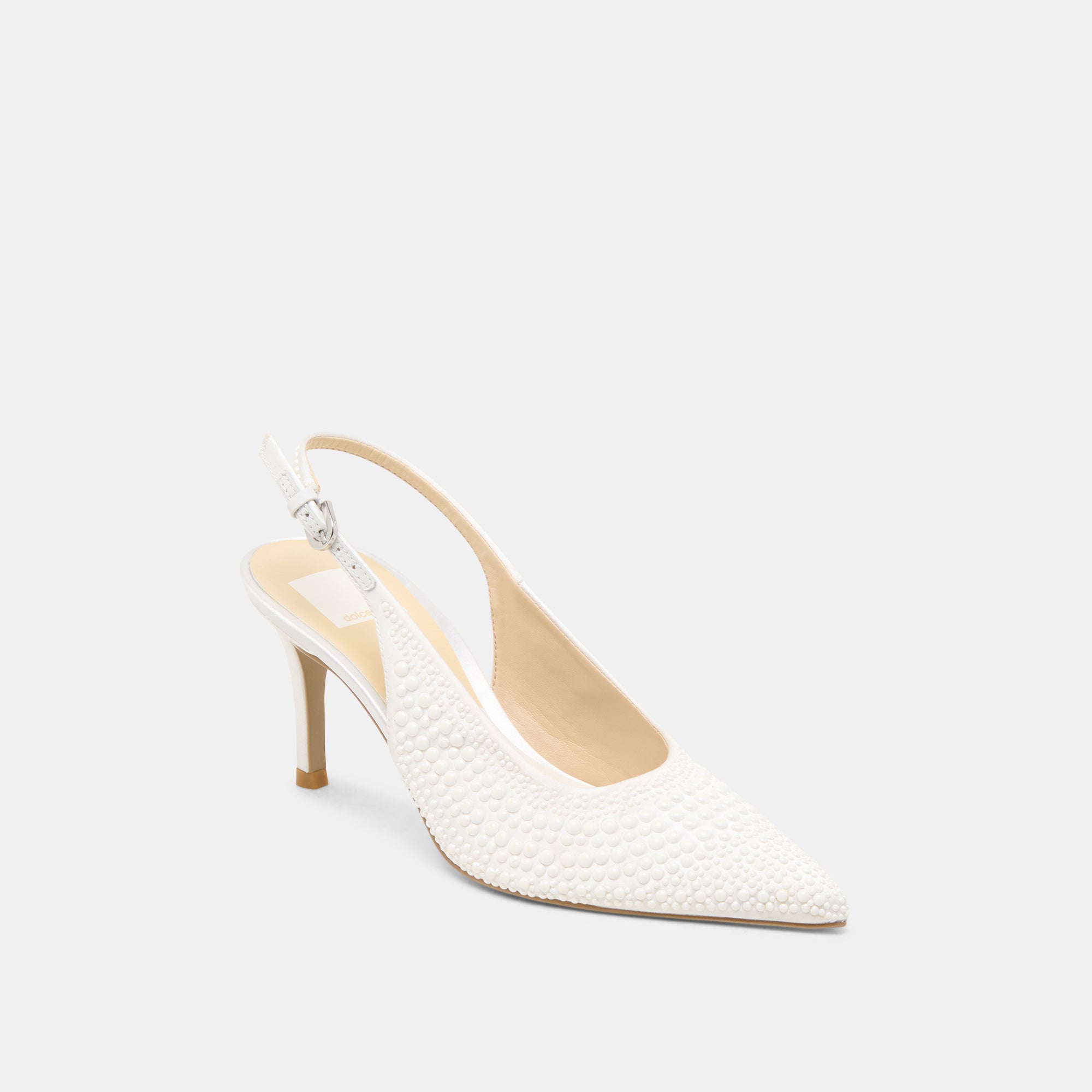 Elegant ELASI PEARL HEELS in True White Satin - Perfect for Weddings, Prom & Special Occasions