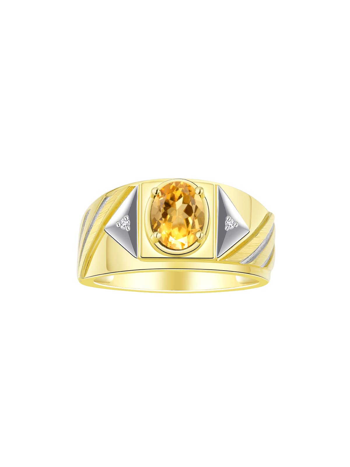 Men's Gold Plated Silver Ring with Oval Gemstone & Diamonds - Perfect for Birthdays & Gifts