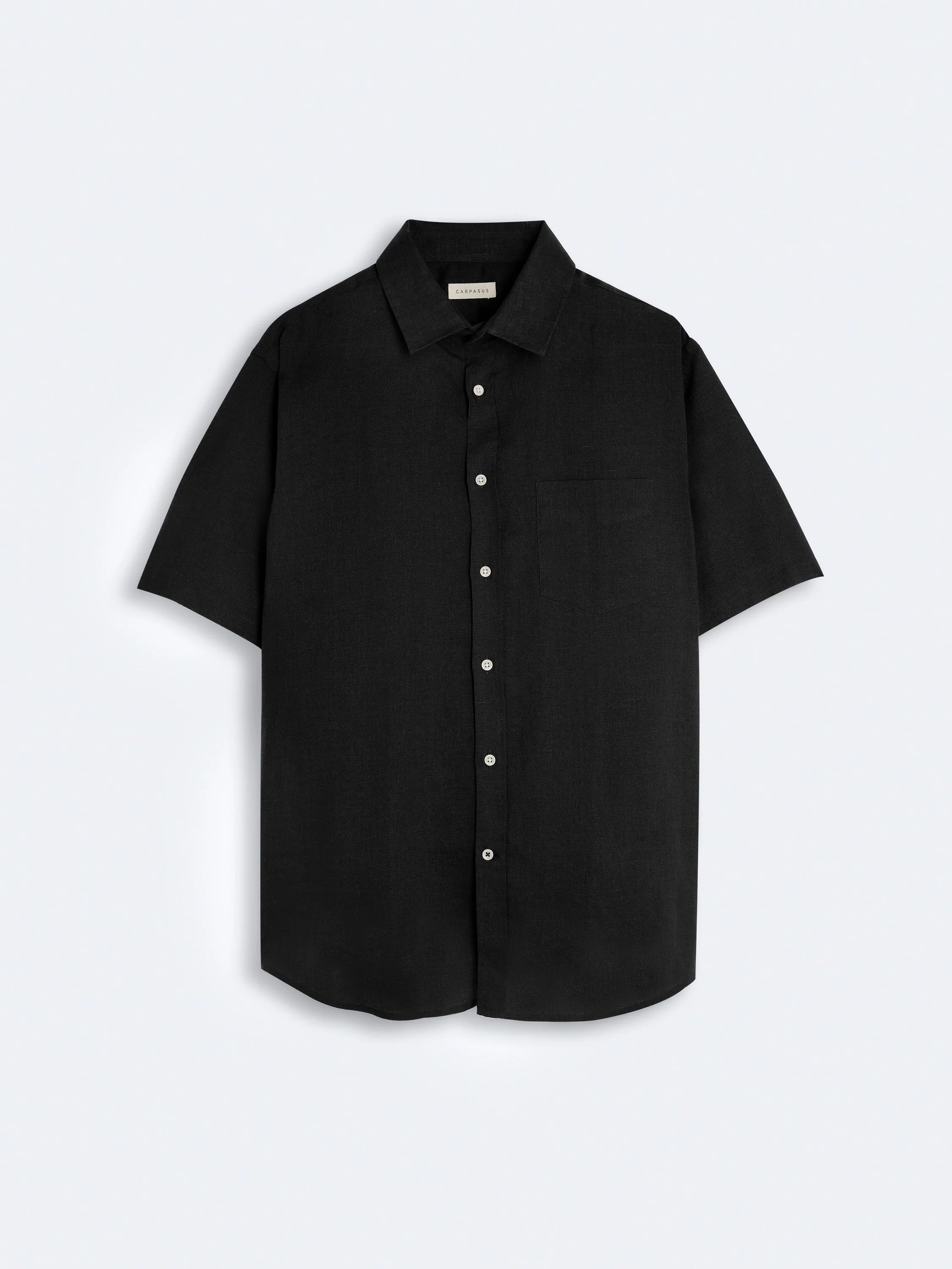 Premium Linen Short Sleeve Shirt for Men - Breathable & Lightweight Summer Casual Wear - Black Lido Style for Beach, Travel & Outdoor Activities