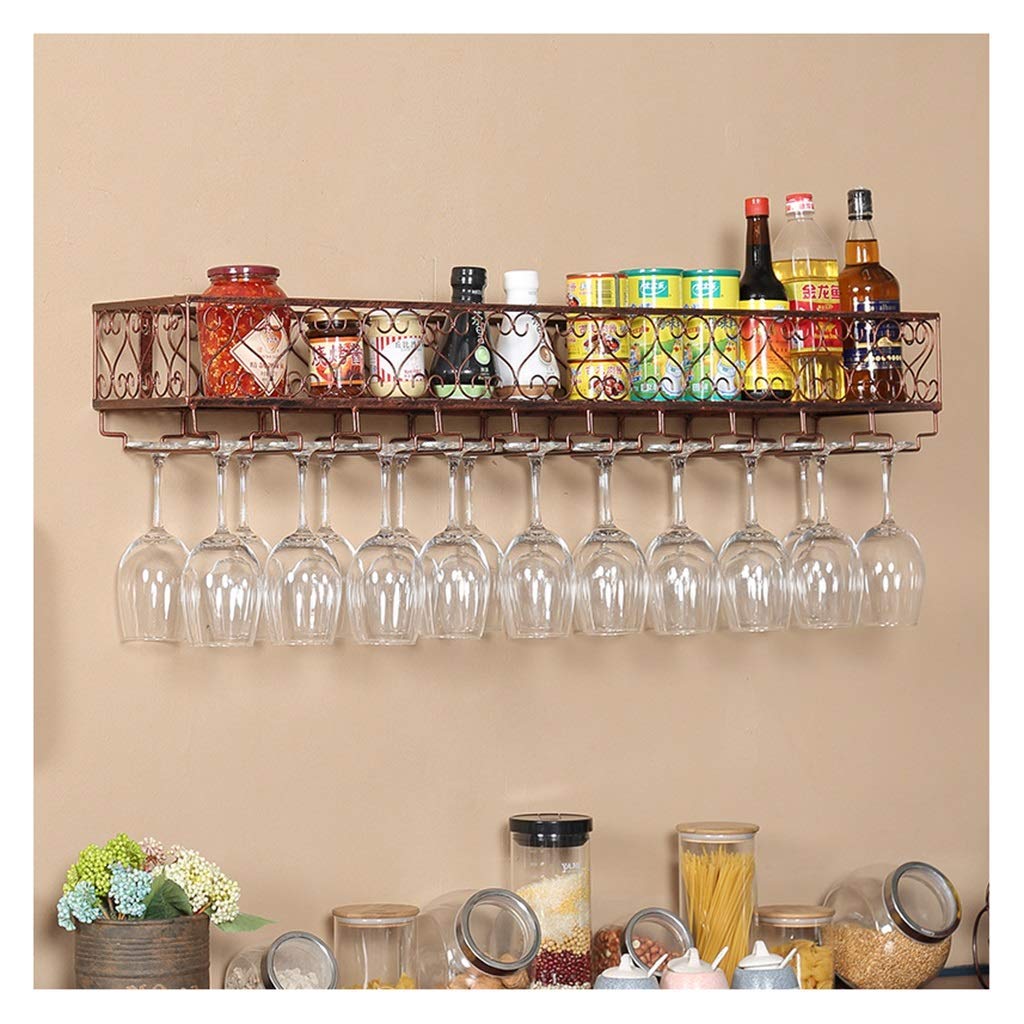 Wrought Iron Wall-Mounted Wine Glass Rack - Upside Down Stemware Holder for Bar & Restaurant (Brown, 30x25cm) - Perfect for Home Kitchen, Wine Cellar & Commercial Use