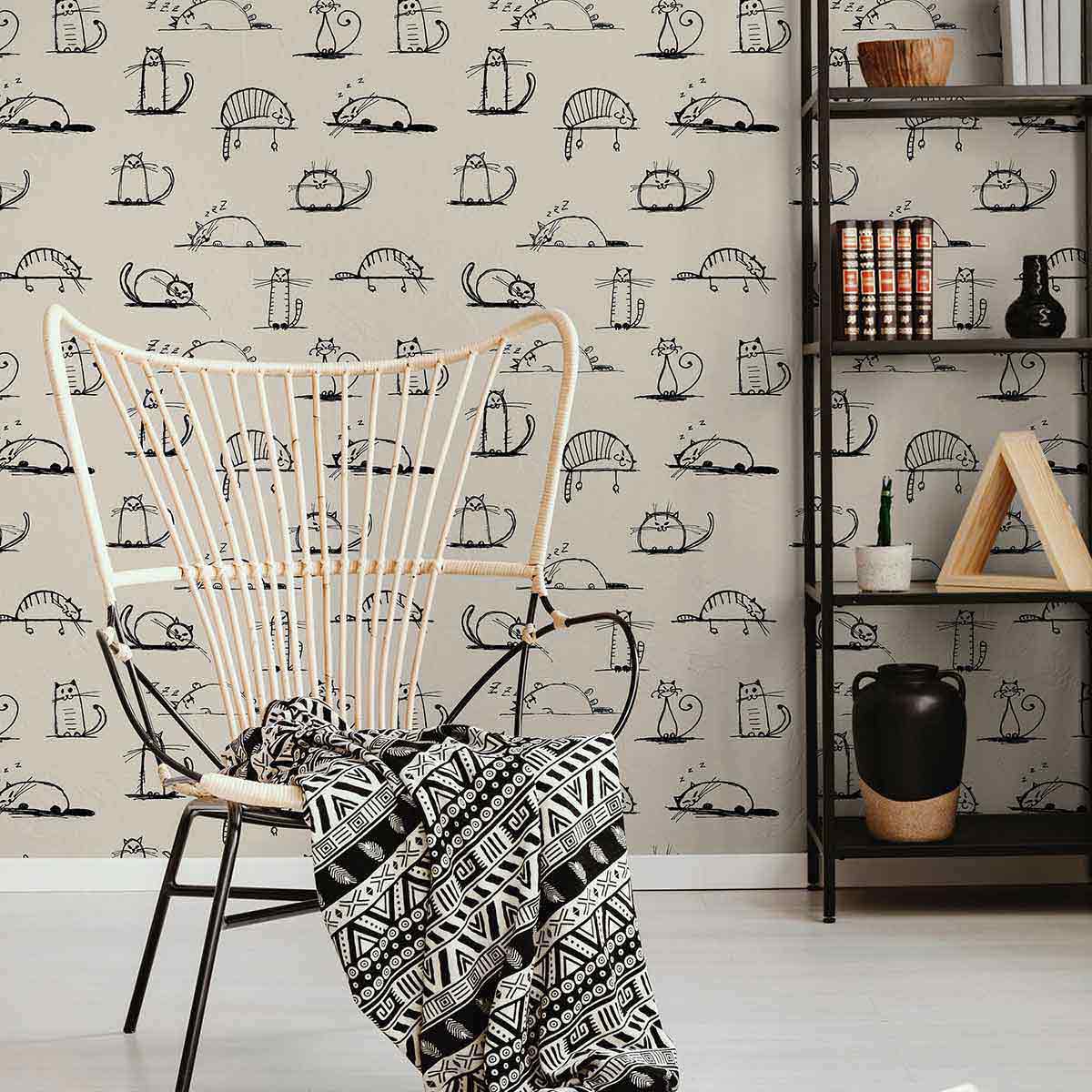 Beige Cat Peel and Stick Removable Wallpaper - Self-Adhesive Decorative Wall Covering for Bedroom, Nursery, or Office - Easy to Install & Remove