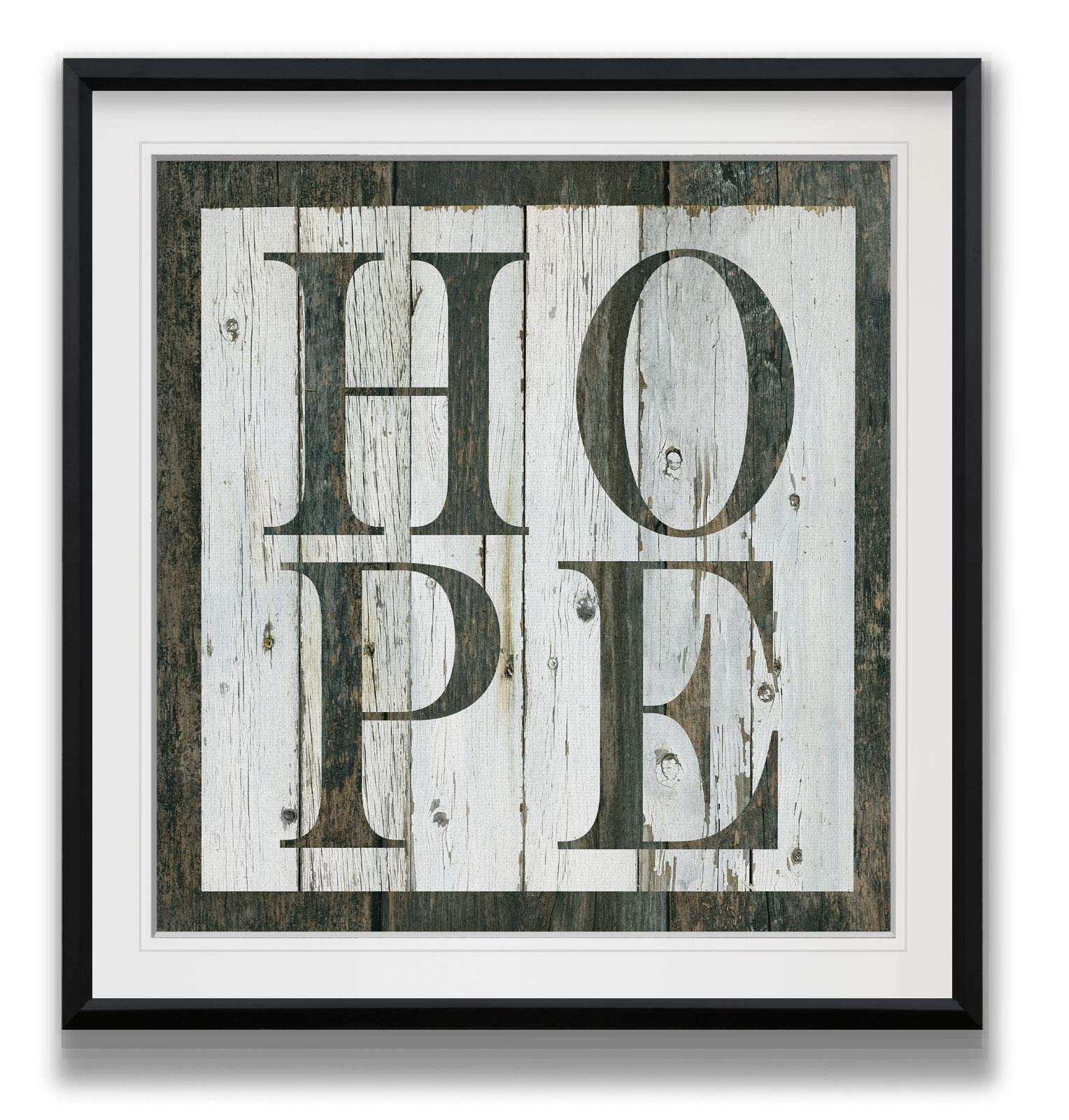 Rustic Wood Hope Sign Wall Decor - Inspirational Framed Art with Fine Giclee Canvas Print - Perfect for Living Room, Bedroom & Office Decor