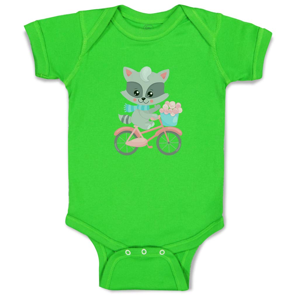 Custom Personalized Baby Bodysuit - Raccoon & Bike Design - 100% Cotton Striped Onesie for Boys & Girls - Perfect for Newborn Photos, Baby Showers & Everyday Wear