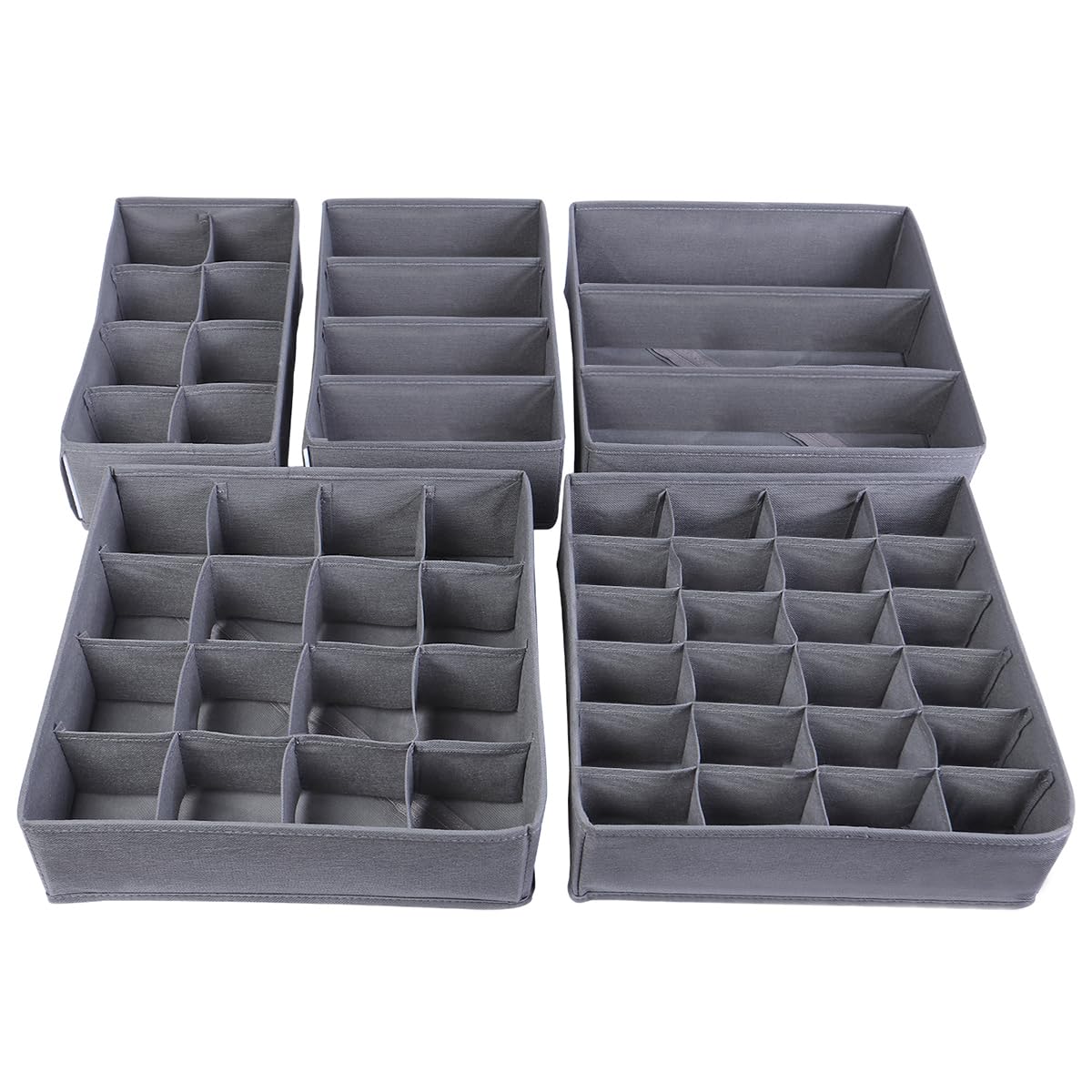 5-Pack Foldable Fabric Underwear & Sock Drawer Organizers - Storage Bins for Underwear, Socks, Bras & Ties - Perfect for Closet, Dresser & Travel Organization