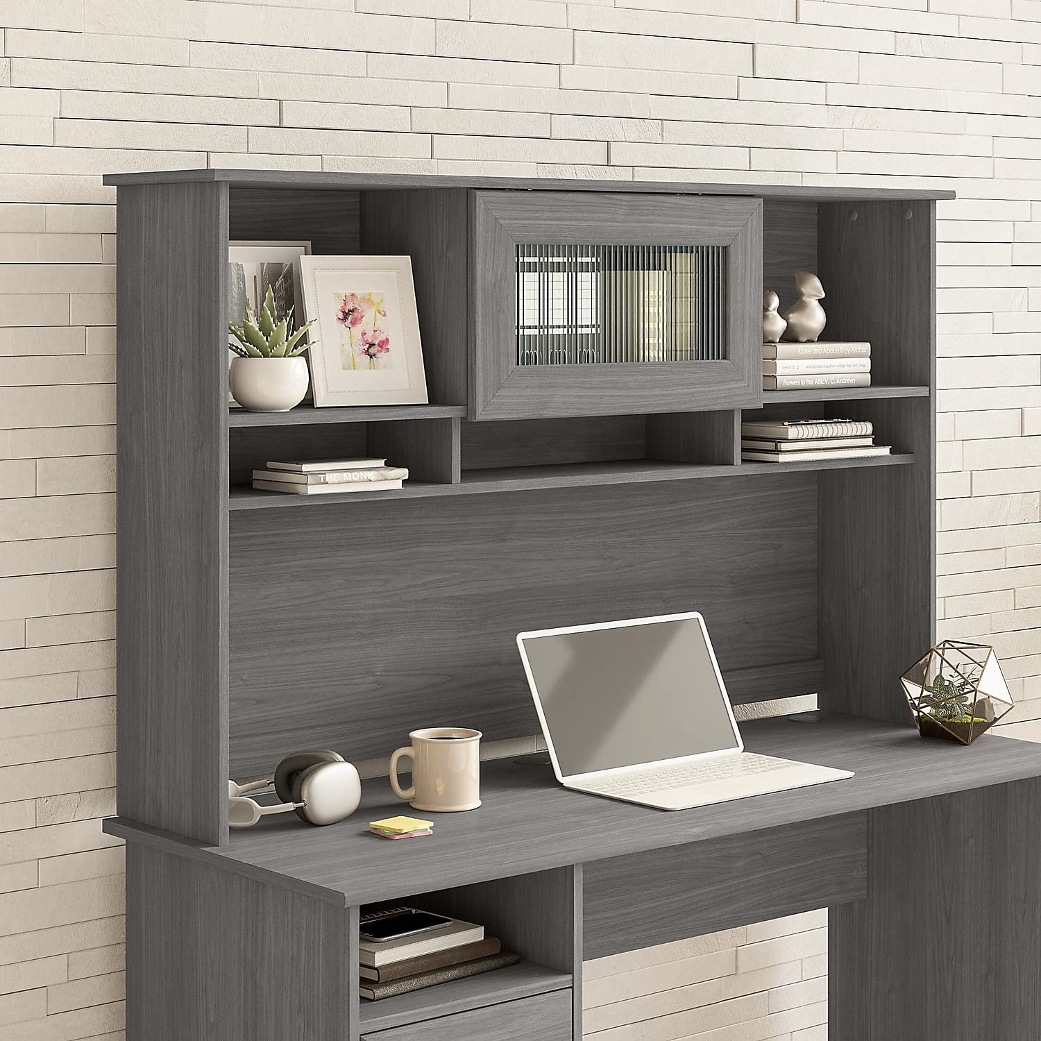 Bush Furniture Cabot 60W Hutch in Modern Gray - Stylish Home Office Desk with Storage Shelf, Perfect for Small Spaces & Work from Home Setup