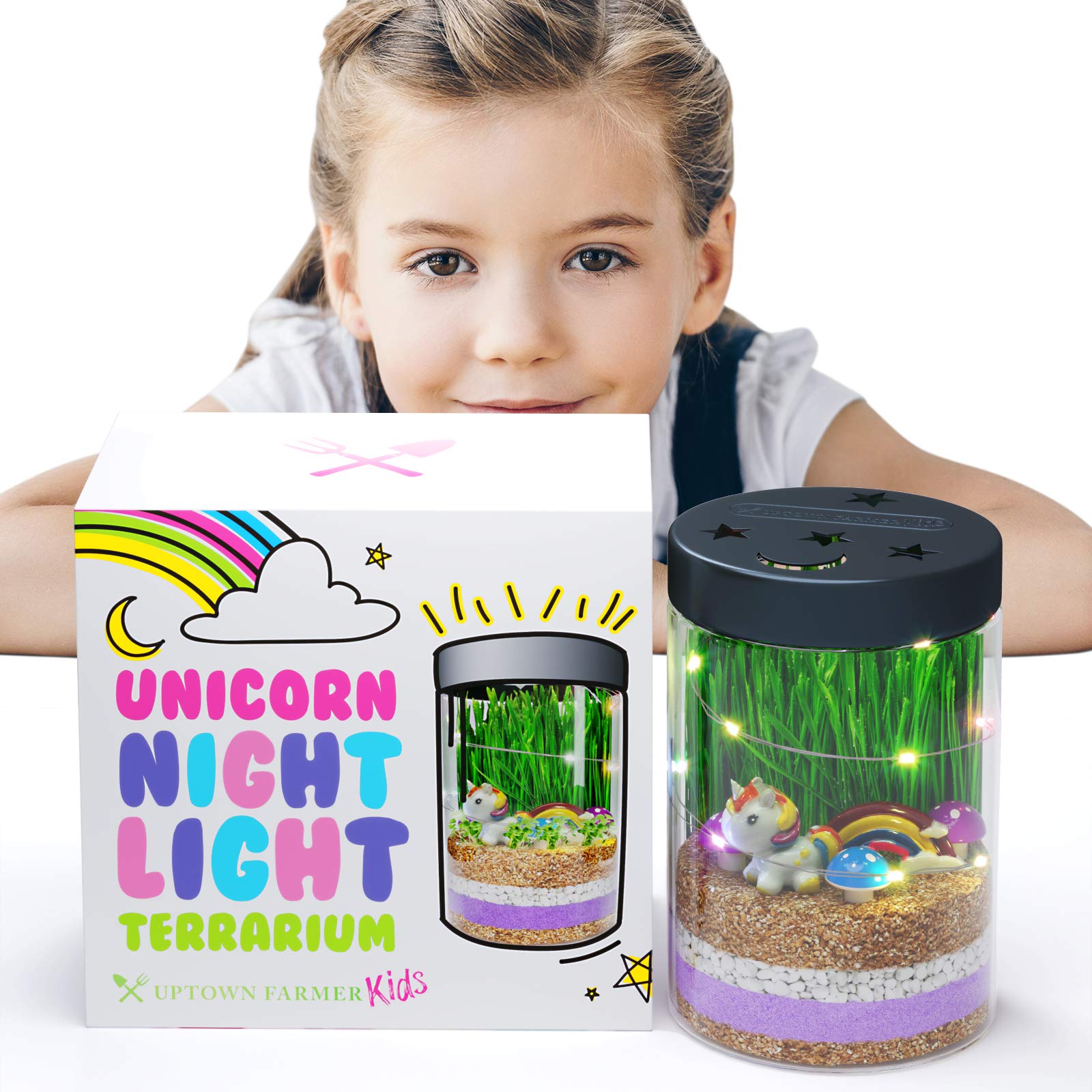 Magical Unicorn Terrarium Kit with LED Fairy Lights - DIY Terrarium Craft for Kids & Girls - Enchanted Room Decor & Creative Gift for Unicorn Lovers - Perfect for Bedroom Decor, Birthday Presents & STEM Learning Activities