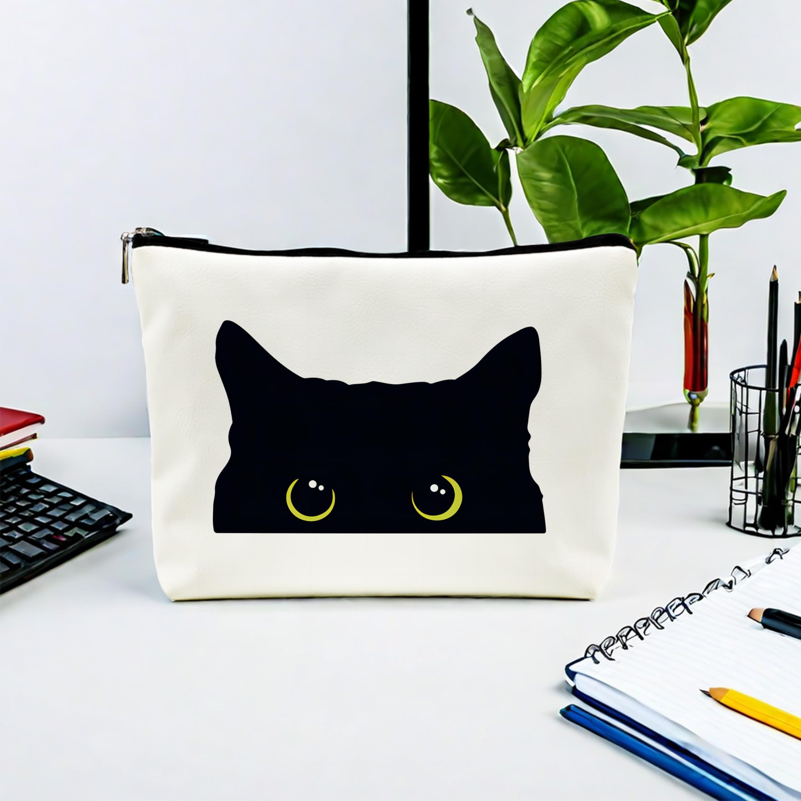 Black Cat Makeup Bag for Women - Pu Leather Cosmetic Purse for Cat Lovers & Gifts