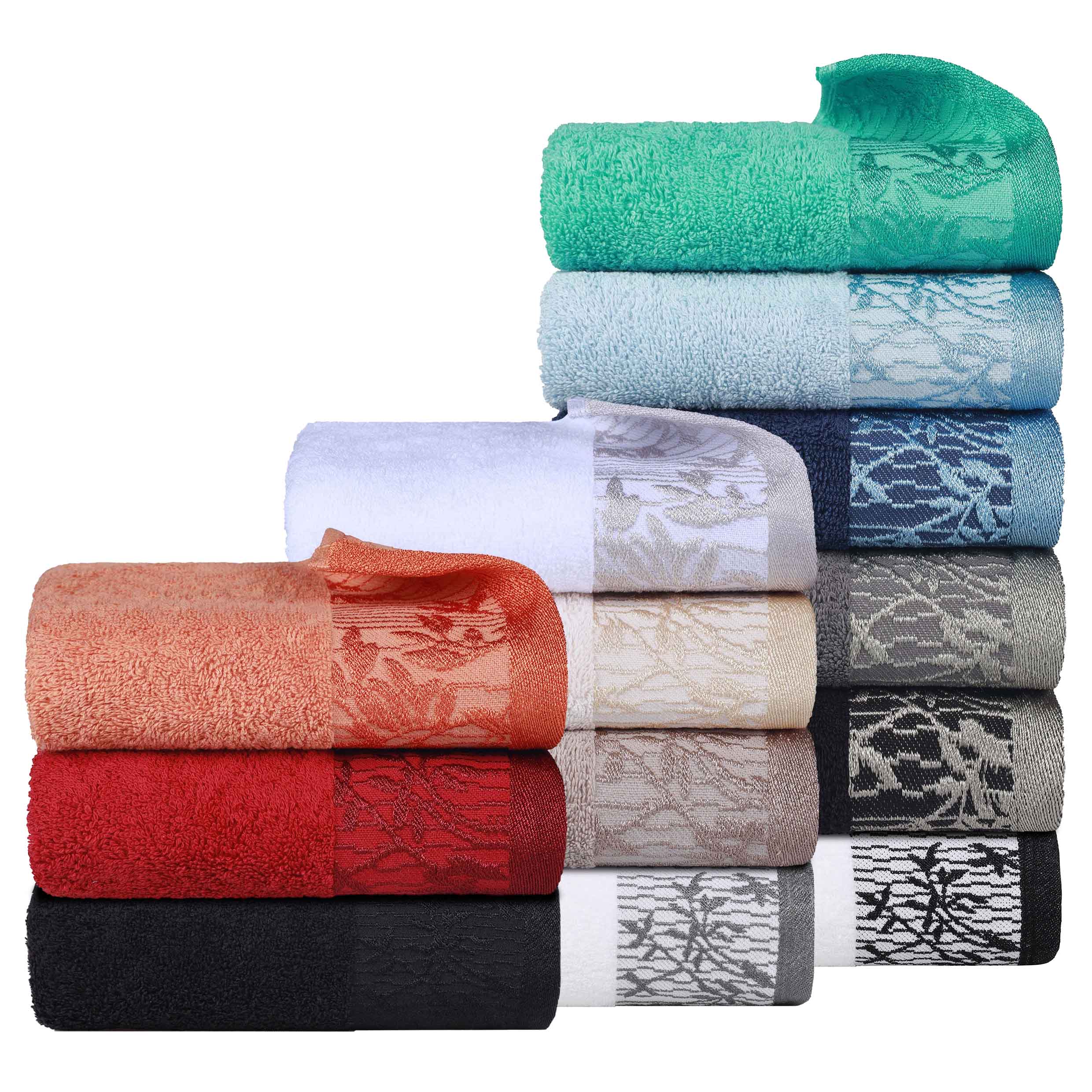 Premium Wisteria Cotton Floral Embroidered Jacquard Border Bath Towel Set of 2 - Soft Absorbent Luxury Towels for Spa, Bathroom & Guest Use