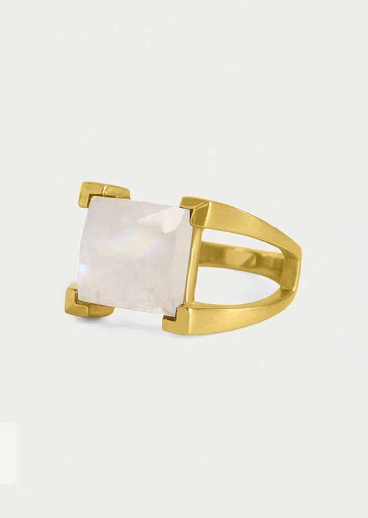 Rainbow Moonstone Mini Plaza Ring – Elegant Stackable Dainty Jewelry for Women, Perfect for Everyday Wear, Gift Giving & Special Occasions