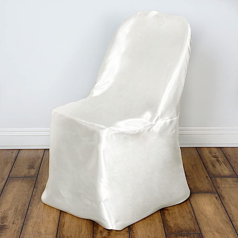 50 Pack Ivory Satin Folding Chair Covers - Elegant Wedding, Party & Reception Decor - Washable Banquet Chair Slipcovers for Dining Ceremonies, Bridal Showers & Special Events