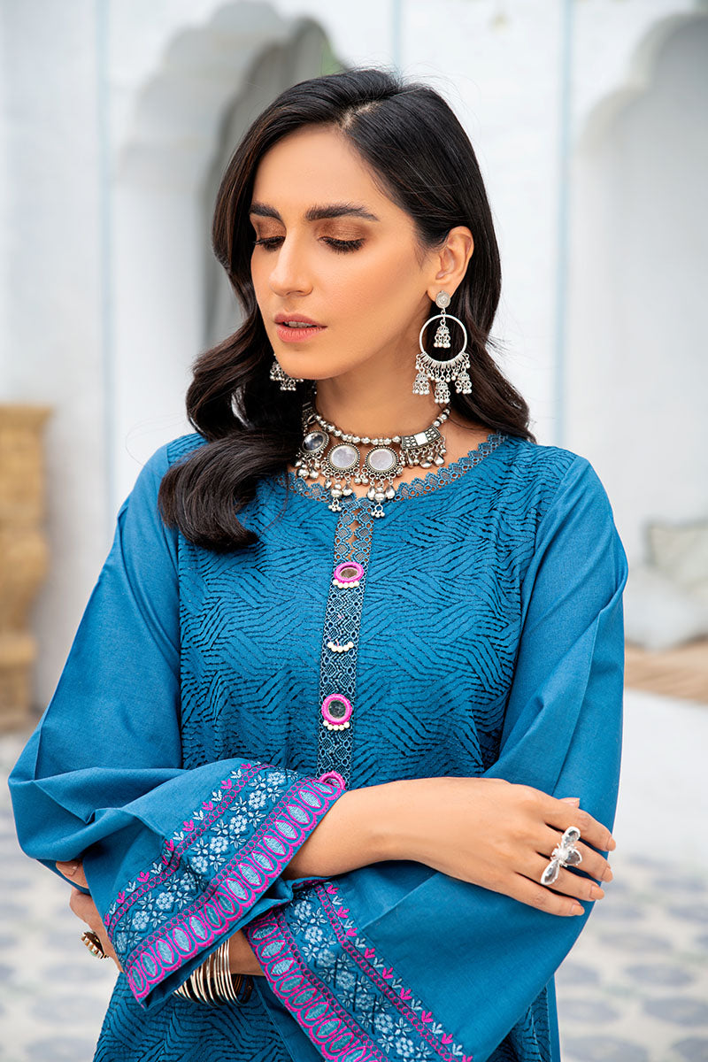 Azure Tuffet Embroidered Shirt - Stylish Casual & Office Wear for Women | Perfect for Summer Outfits, Date Nights & Business Meetings