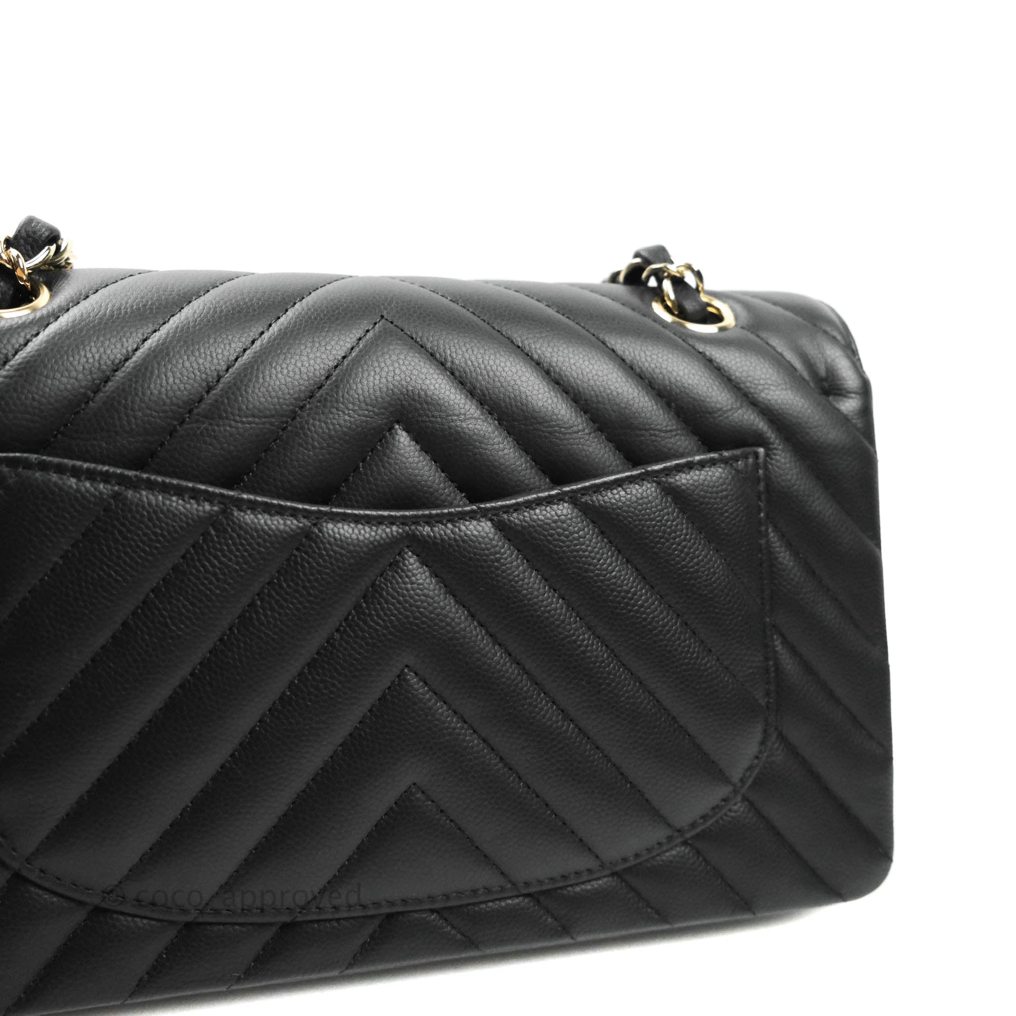 Chanel Classic Chevron Small Medium Double Flap Bag Black Caviar Leather Gold Hardware - Luxury Handbag for Women, Perfect for Parties, Work & Everyday Use