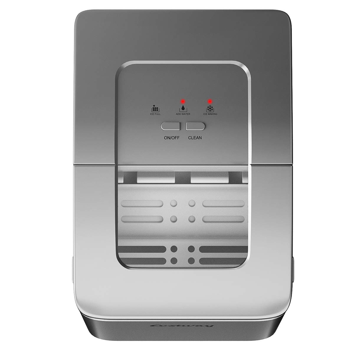 COSTWAY Portable Countertop Ice Maker Machine - 26Lbs/24H Capacity with Self-Cleaning Function, Makes Bullet Ice Cubes in 8 Minutes, Includes Scoop & Removable Basket - Perfect for Home, Office, Parties, Bars, and Outdoor Gatherings (Silver)