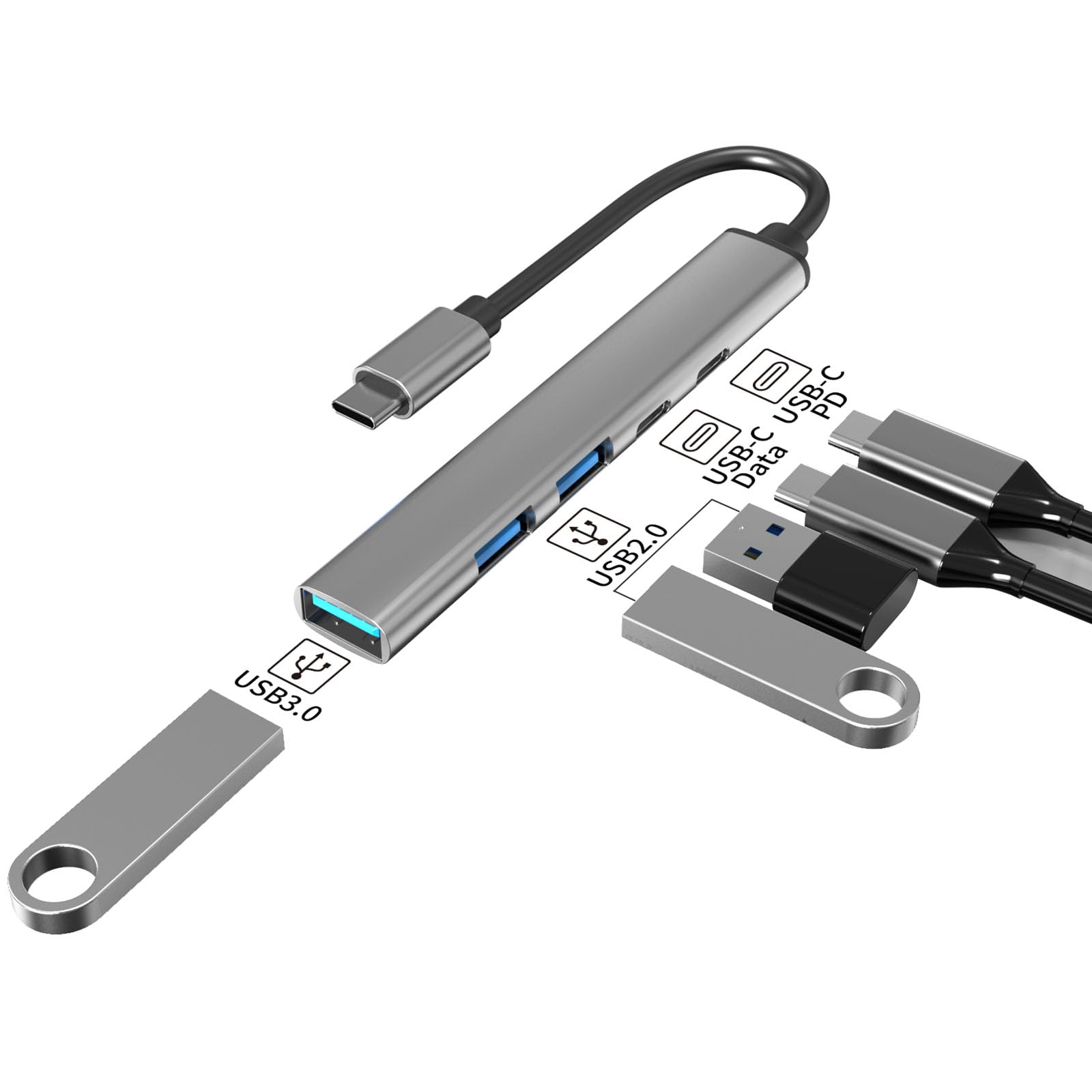 LIGSLN 5-in-1 USB C Hub - Aluminum Alloy USB C Adapter with USB 3.0/2.0 Ports, High-Speed Data Transfer & OTG Function - Perfect for MacBook, iPad Pro, Chromebook & More
