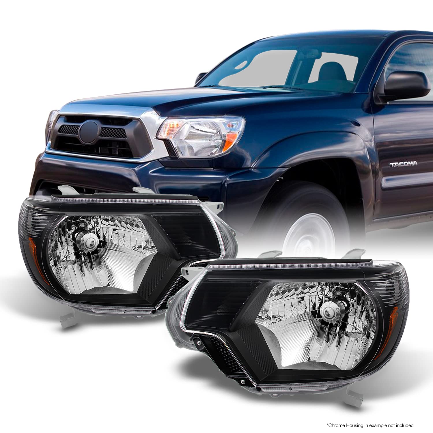 AKKON Black Headlights Replacement for Toyota Tacoma Pickup Truck - Left & Right Pair Set - Durable LED Headlamps for Night Driving & Off-Road Adventures