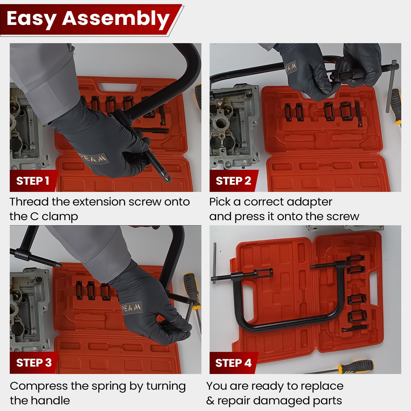 ATPEAM Auto Valve Spring Compressor C-Clamp Tool Set - Professional Valve Spring Removal Tool for Motorcycle, ATV, Car & Small Engine Repair | Perfect for DIY Mechanics & Automotive Workshops