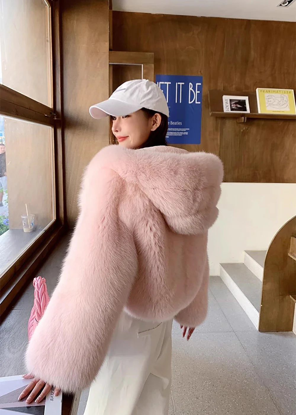 Luxury Faux Fur Coat for Women - Soft Warm Hooded Jacket, Vintage Style Winter Outerwear for Casual Outings & Holiday Parties