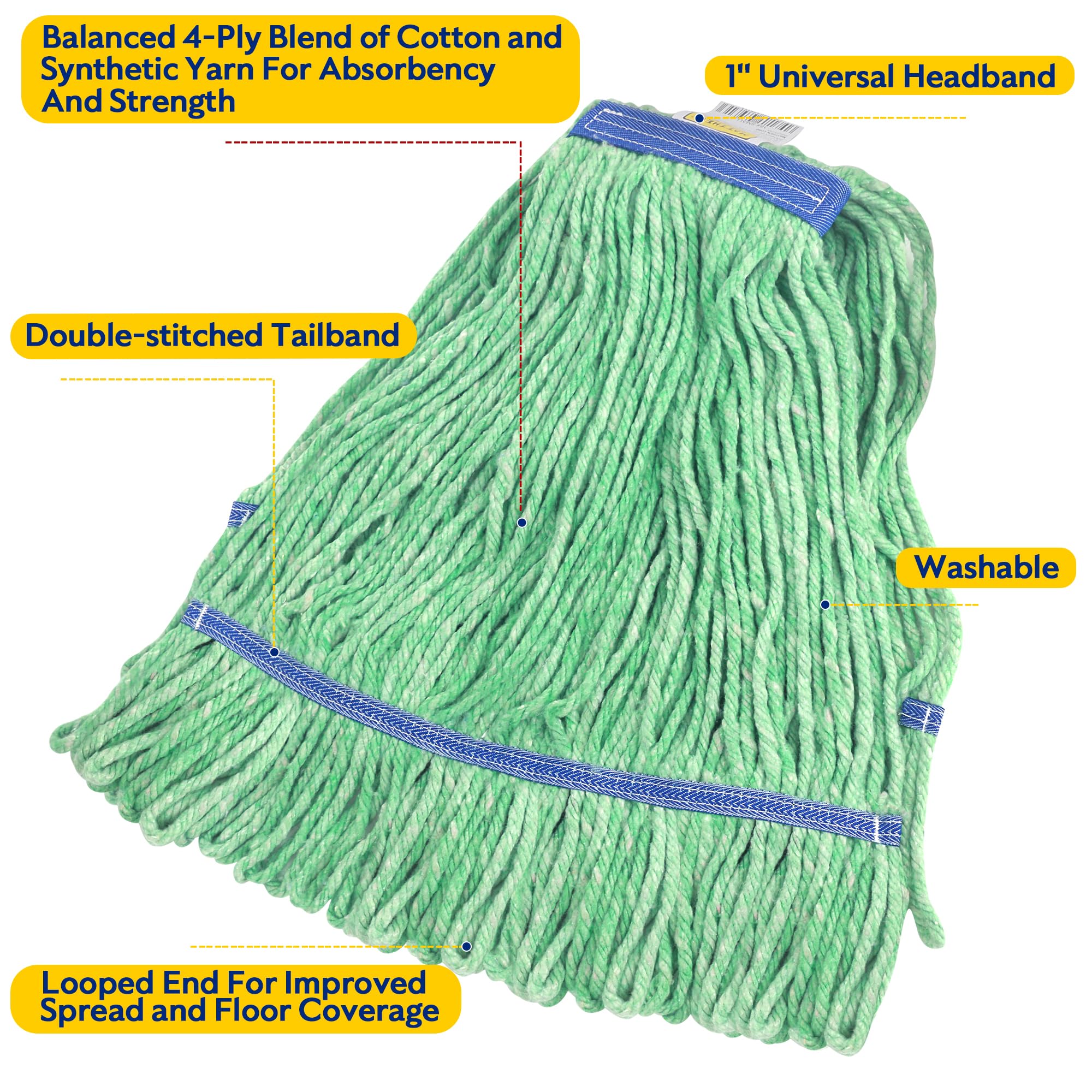 Heavy Duty Mop Head Refill - 6 Pack for Commercial & Industrial Cleaning