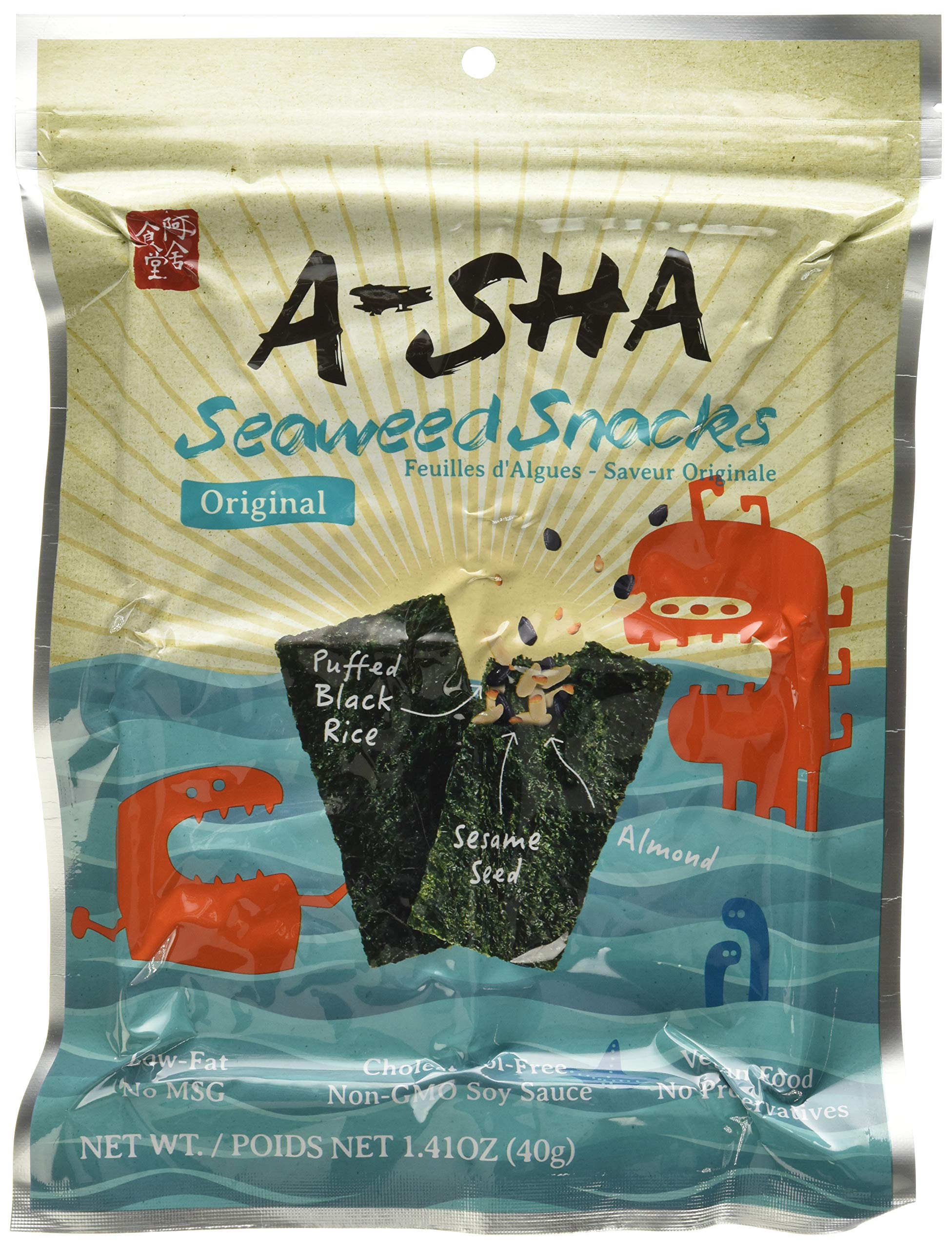 Organic Asha Seaweed Snacks with Puffed Rice, Toasted Almonds & Roasted Sesame Seeds - Gluten-Free, Vegan, Non-GMO - Perfect for Keto Diet, Office Snacks & Healthy On-the-Go Treats