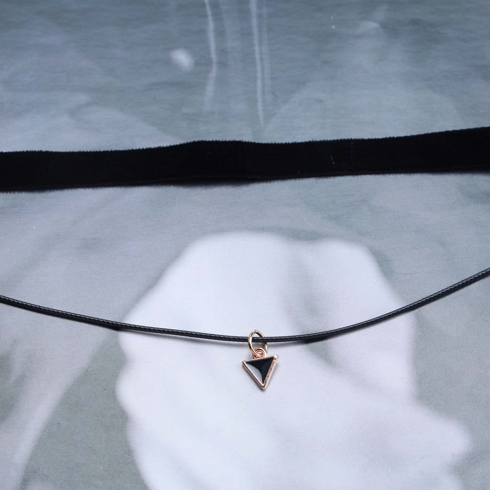 Boho Layered Velvet Choker Necklace with Tiny Triangle Pendant - Black Satin Ribbon & Vintage Leather Chain Jewelry for Women | Perfect for Casual Outfits, Date Nights & Festival Fashion
