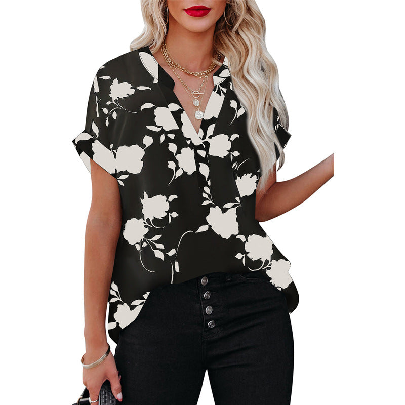 Floral Print Short Sleeve Shirt for Women - Summer Casual Tops with Comfortable Fabric - Perfect for Beach Vacation, Outdoor Activities and Daily Wear