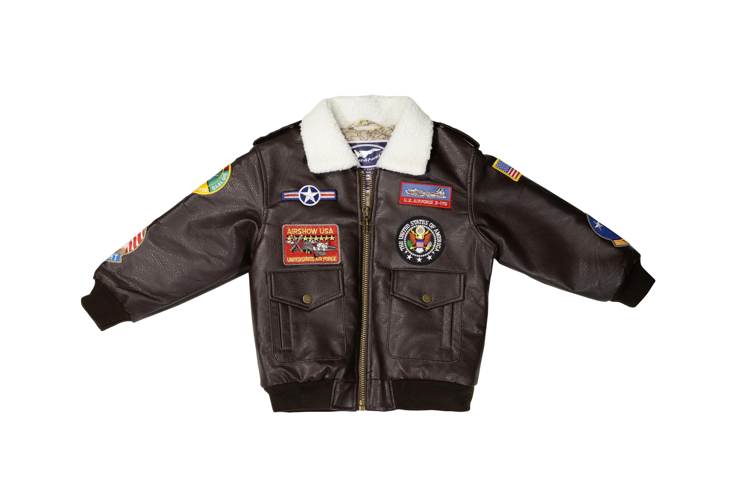 Kids' Medium-Weight Brown A-2 Bomber Jacket with 9 Patches - Stylish Outerwear for Boys & Girls, Perfect for School, Playdates & Outdoor Adventures