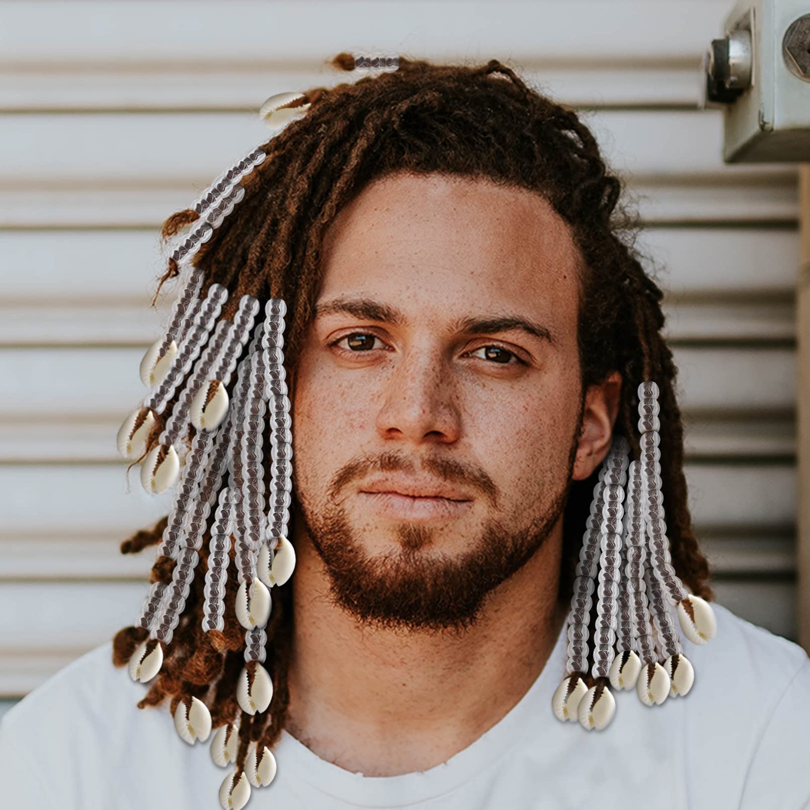 455 Pcs Clear Beads Dreadlocks Accessories for Women - Silver Metal Clips & Shell Pendants for Cornrow Braids & Locs Hair Jewelry | Perfect for Boho, Festival & Everyday Hair Decoration